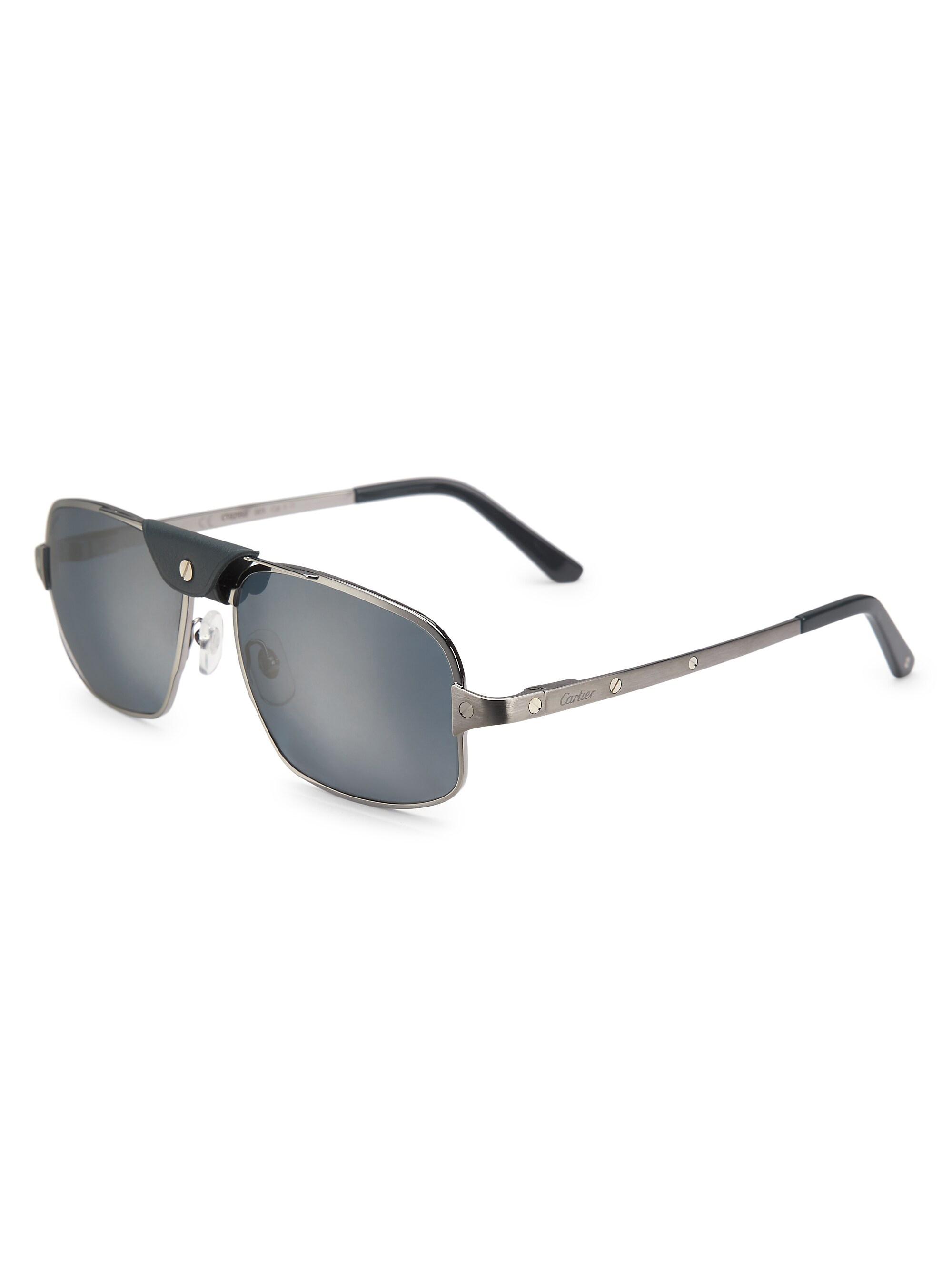 Cartier Men's Santos de  60MM Pilot Sunglasses - Grey
