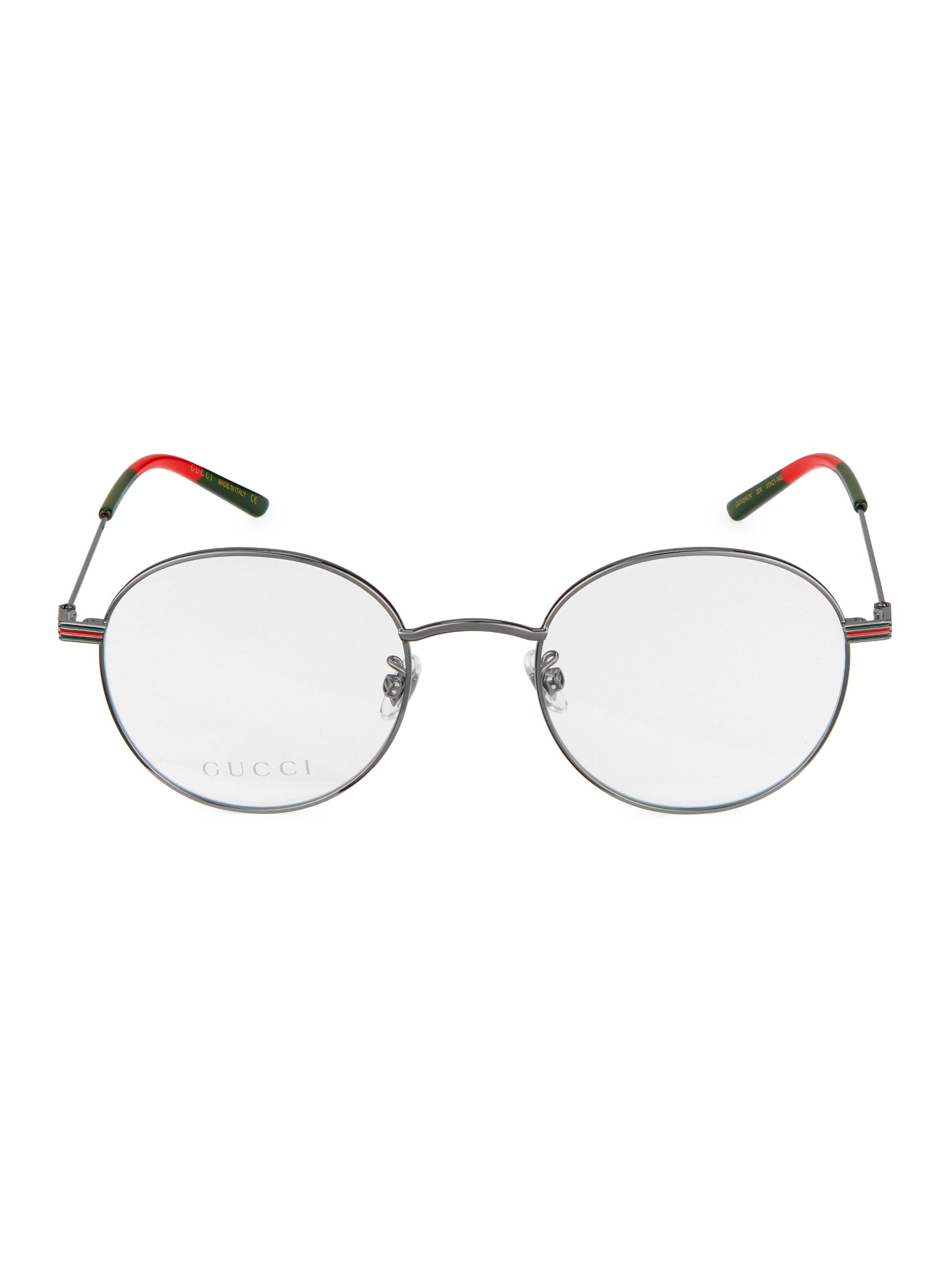 Gucci Men's 51MM Round Optical Glasses - Ruthenium