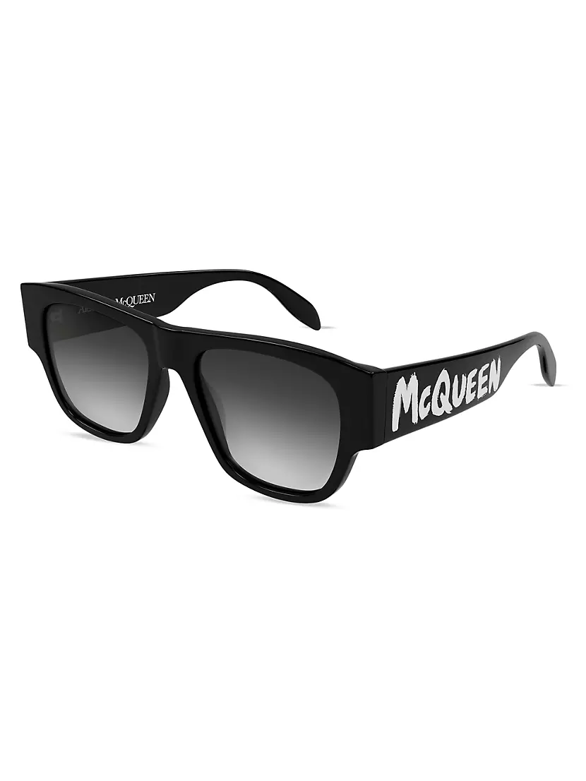 Alexander Mcqueen Men's Wide Rectangle Acetate Sunglasses With Logo In 003m  Gray