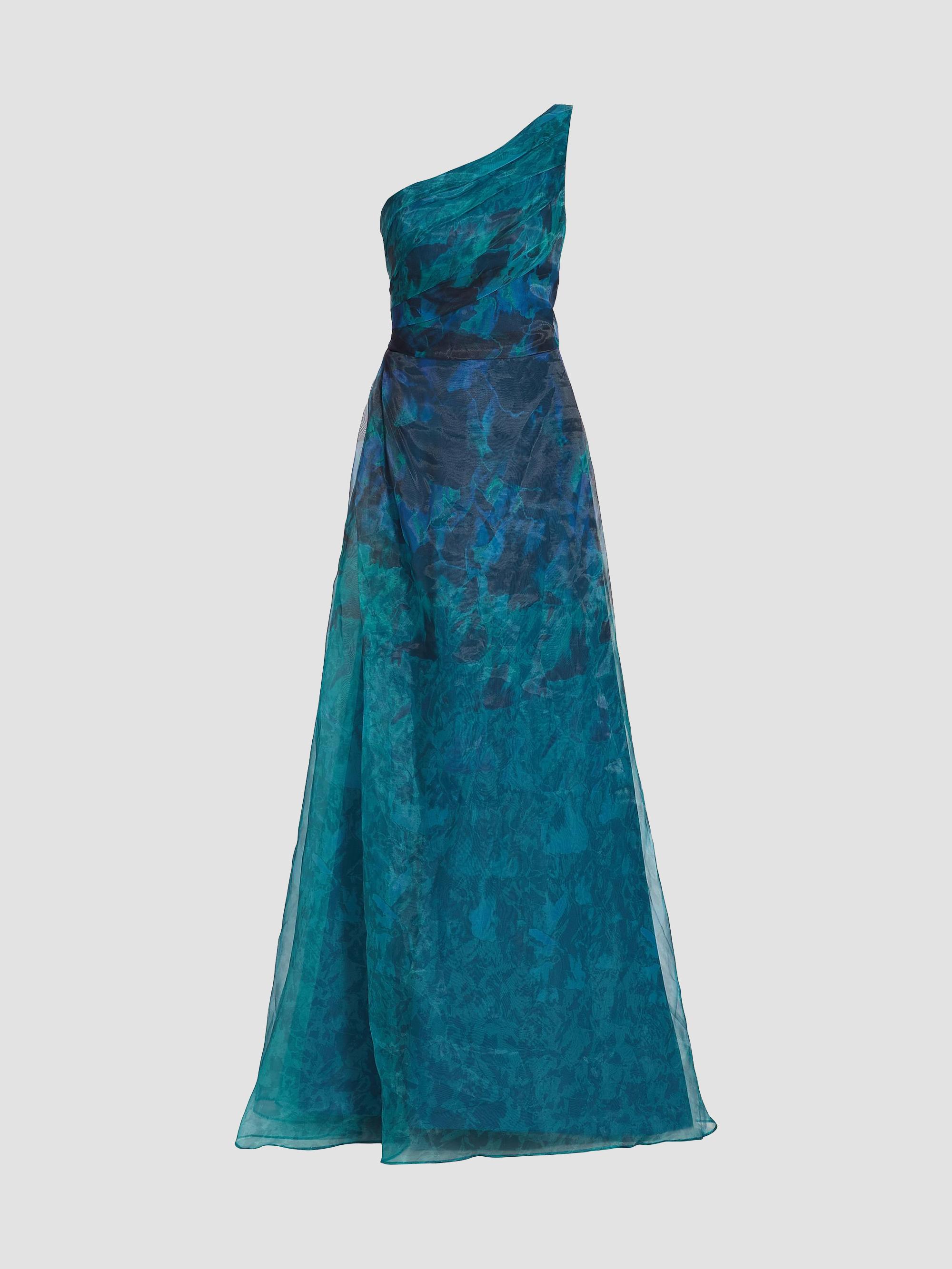 Rene Ruiz Collection Women's Floral One-Shoulder Organza Gown - Dark Teal | Thumbnail 8