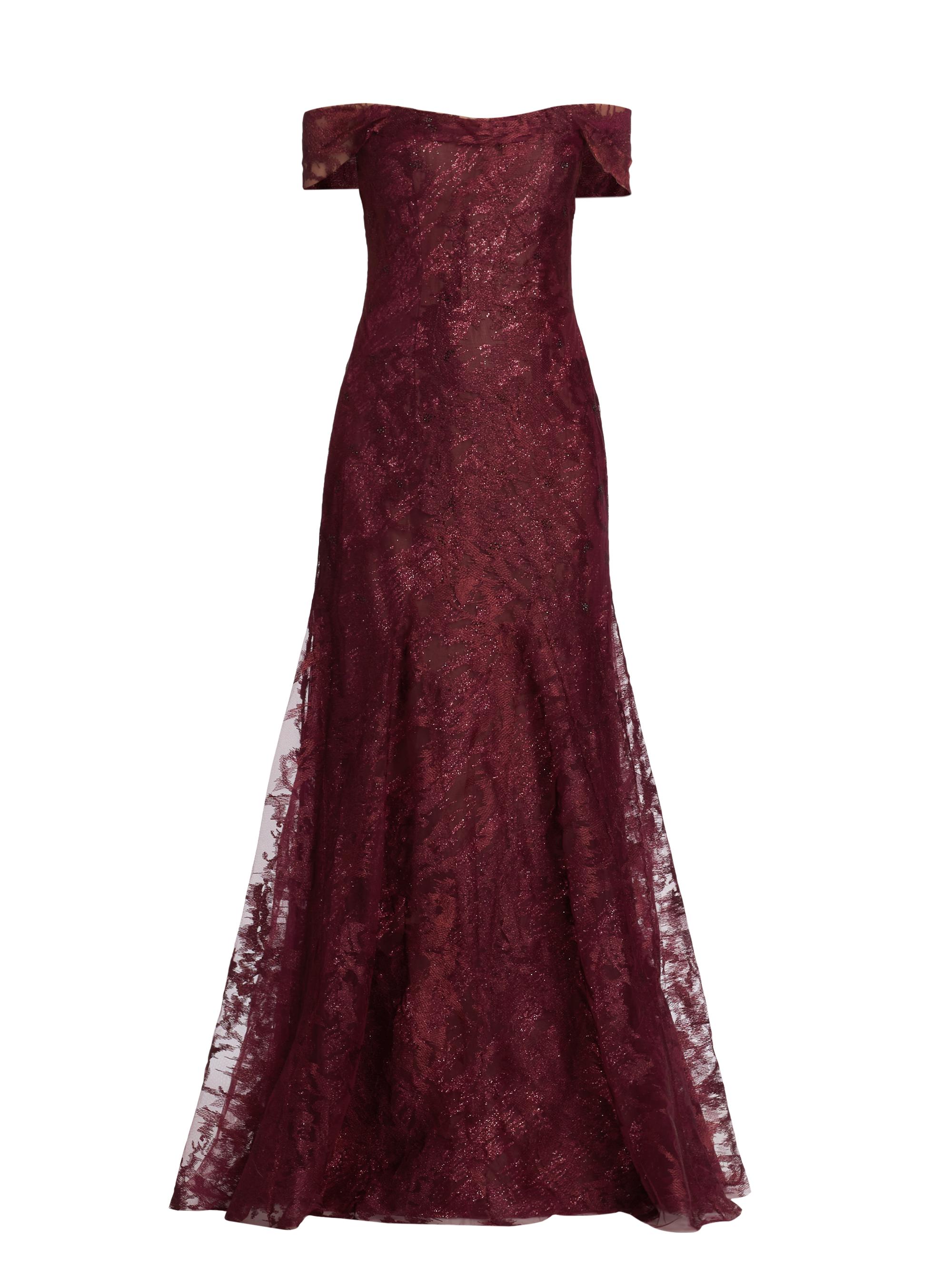 Rene Ruiz Collection Women's Abstract Pattern Glitter Gown - Bordeaux