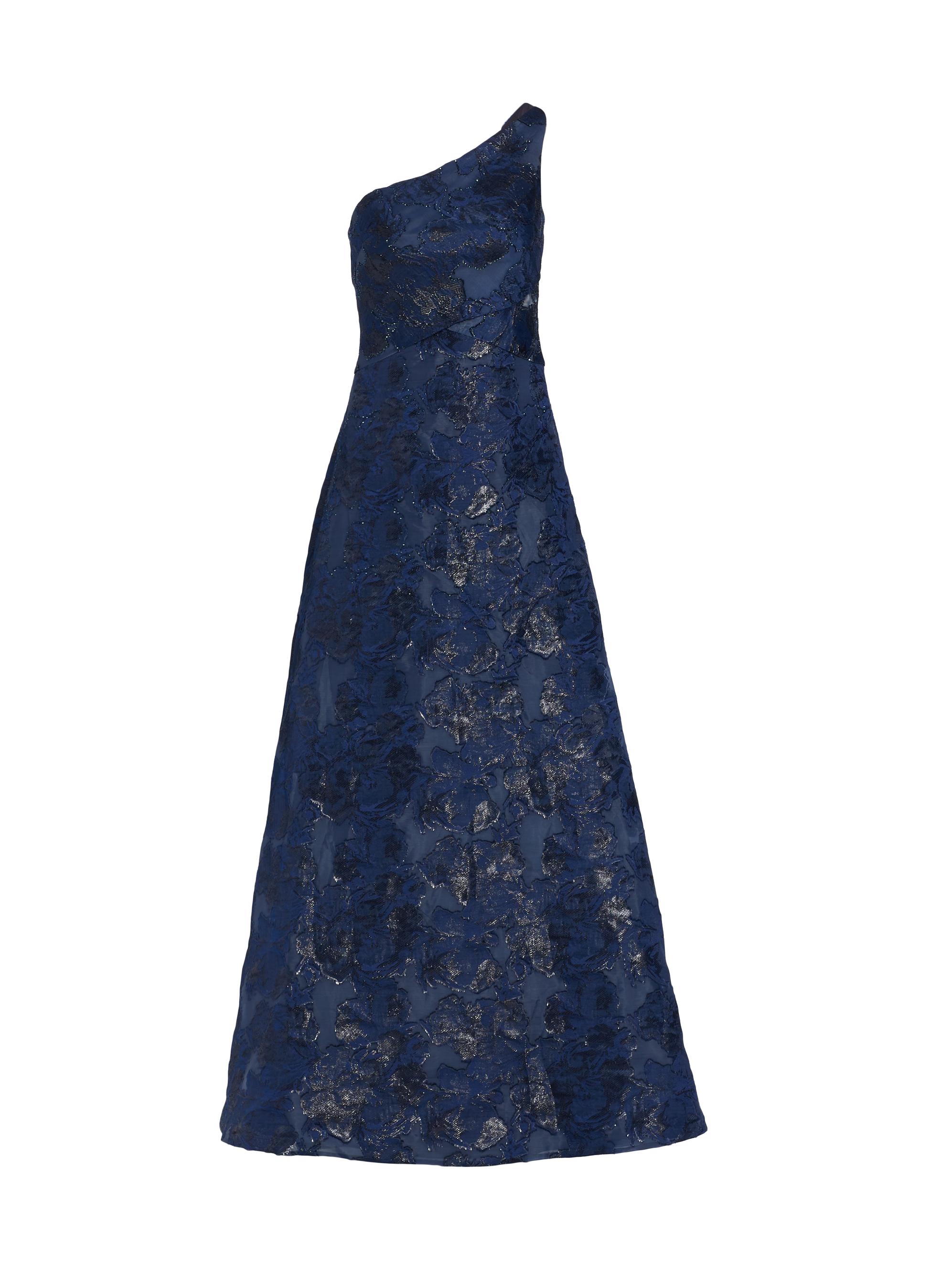 Rene Ruiz Collection Women's Brocade One-Shoulder A-Line Gown - Blue
