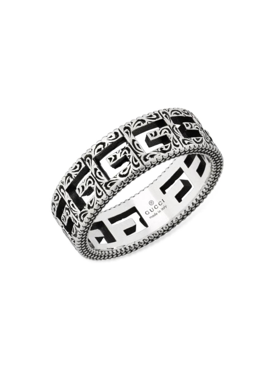 【Gucci】 Silver Ring With SquareG Silver Aged Finish Gucci Ring With Square G Motif In Silver - Ring Size M