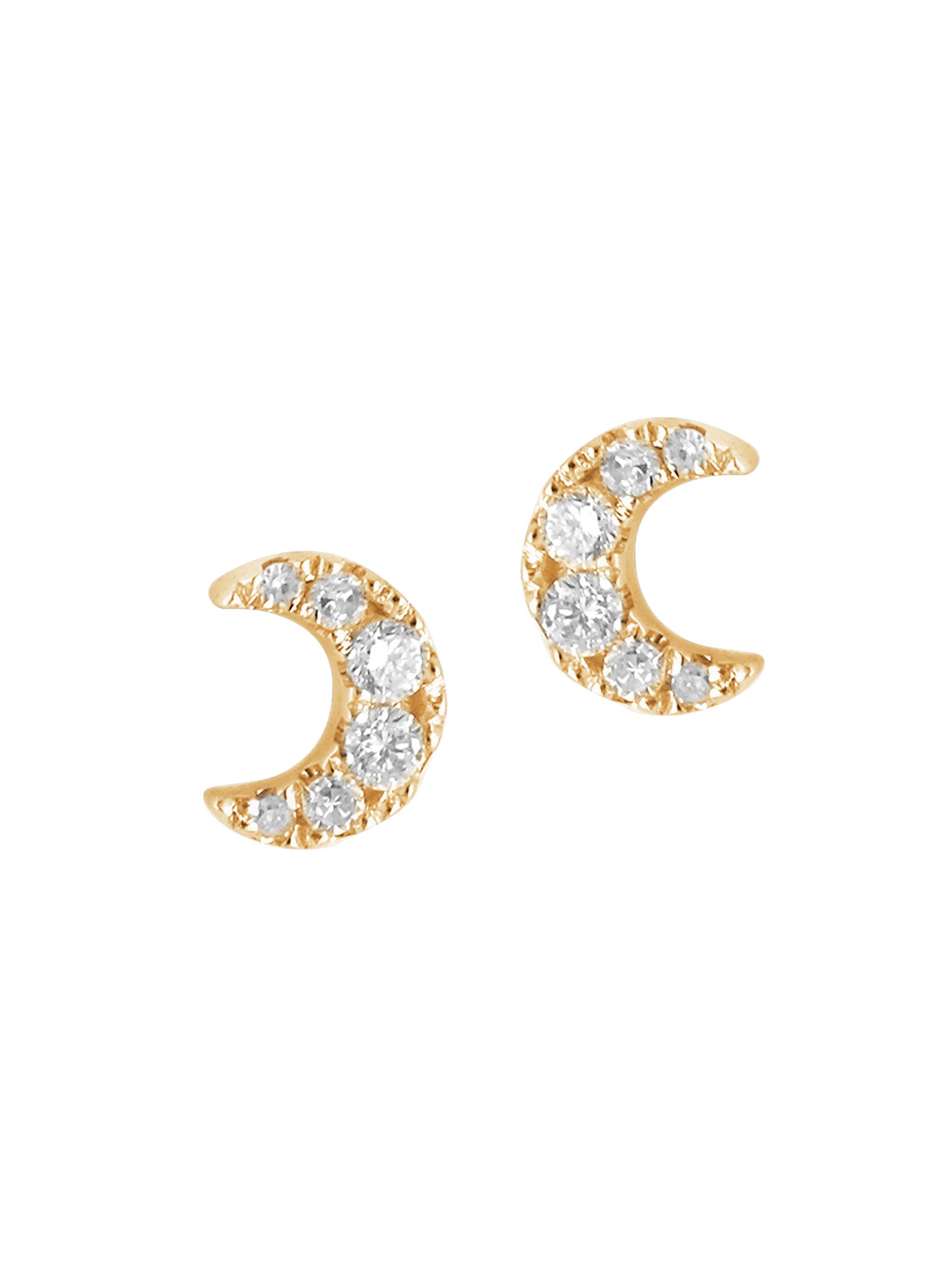 Djula Women's Magic Touch 18K Gold & 0.06 TCW Diamond Moon Stud Earrings - Yellow Gold