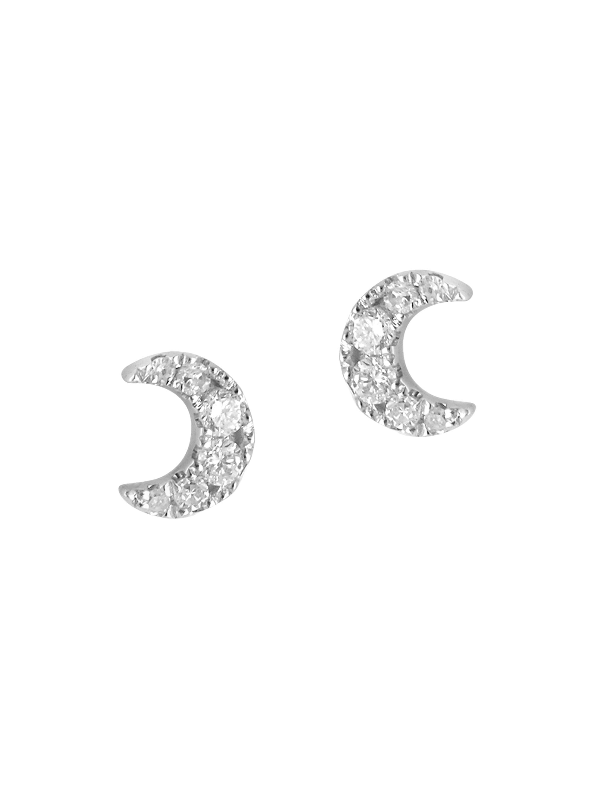 Djula Women's Magic Touch 18K White Gold & Diamond Moon Stud Earrings - White Gold
