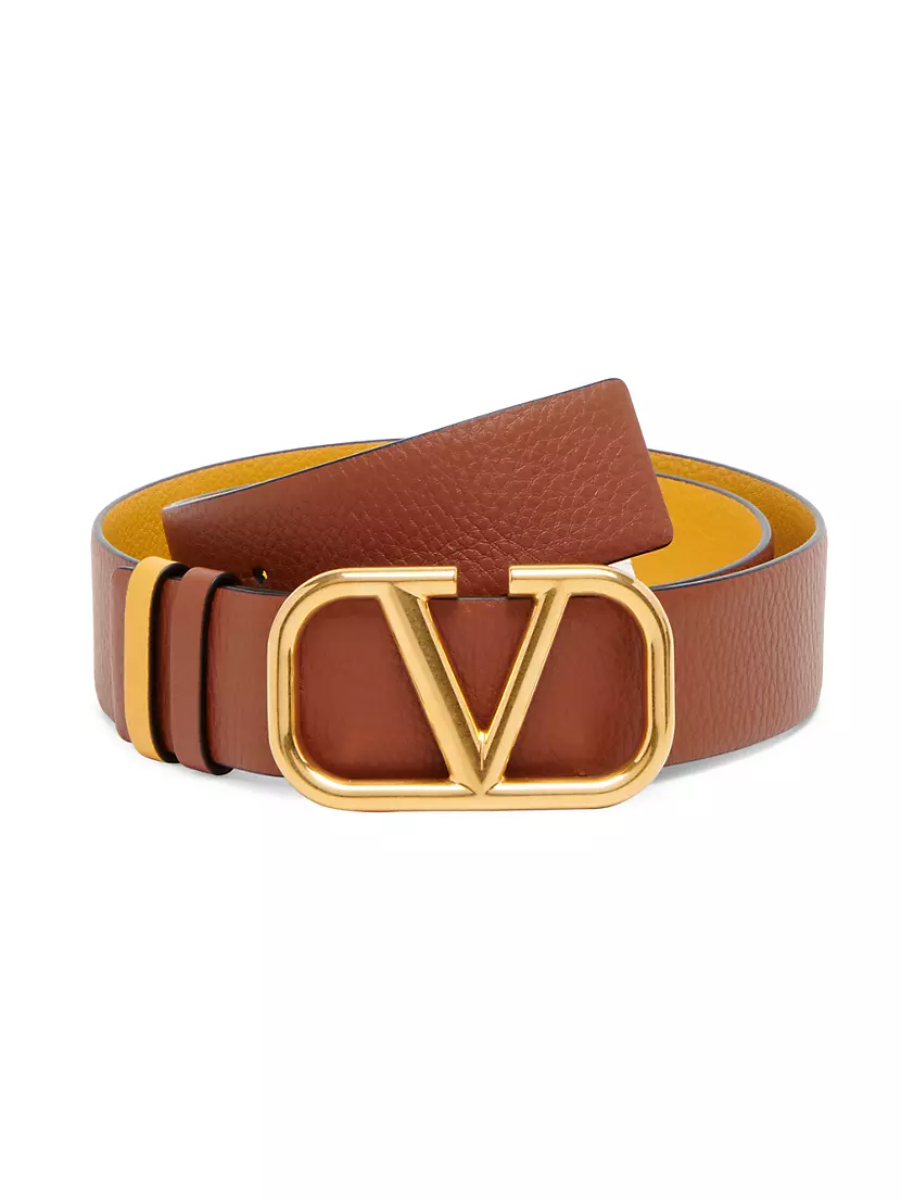 Valentino Yellow Leather VLogo Signature Reversible Belt 65CM