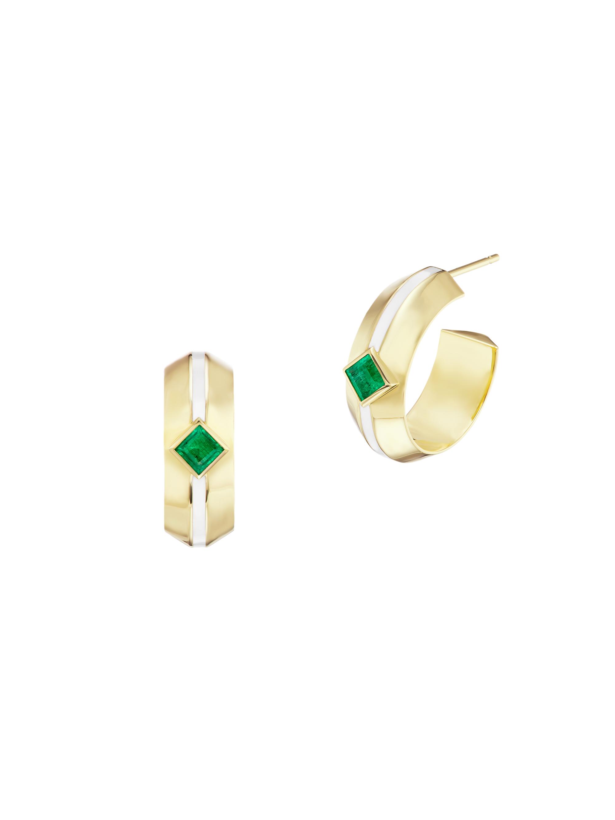 Emily P. Wheeler Women's Signature 18K Yellow Gold & Emerald Emma Hoops - Yellow Gold Emerald White Enamel