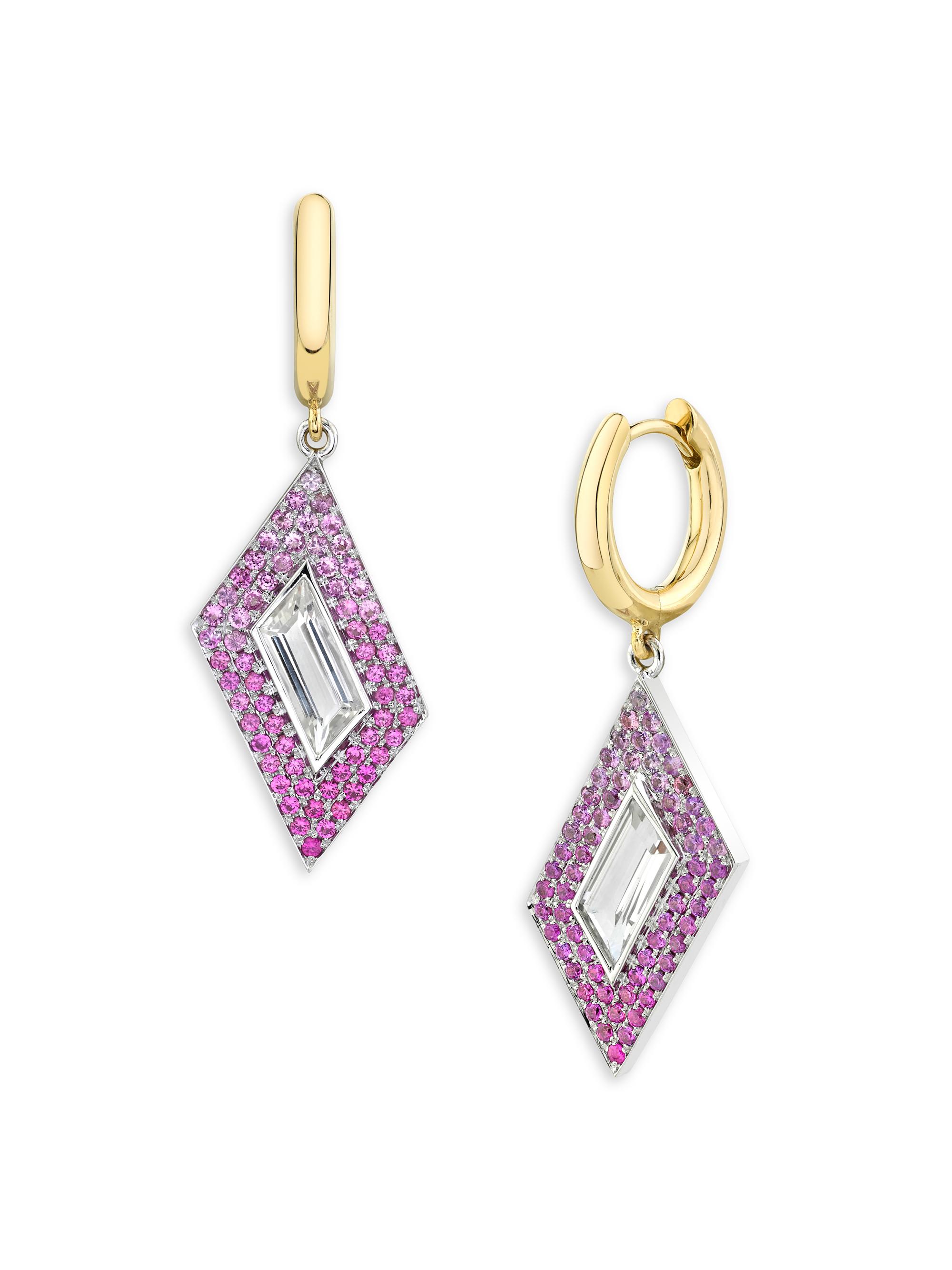 Emily P. Wheeler Women's Signature 18K Yellow Gold, Topaz & Pink Sapphire Rhomboid Earrings - Yellow Gold Pink Sapphire