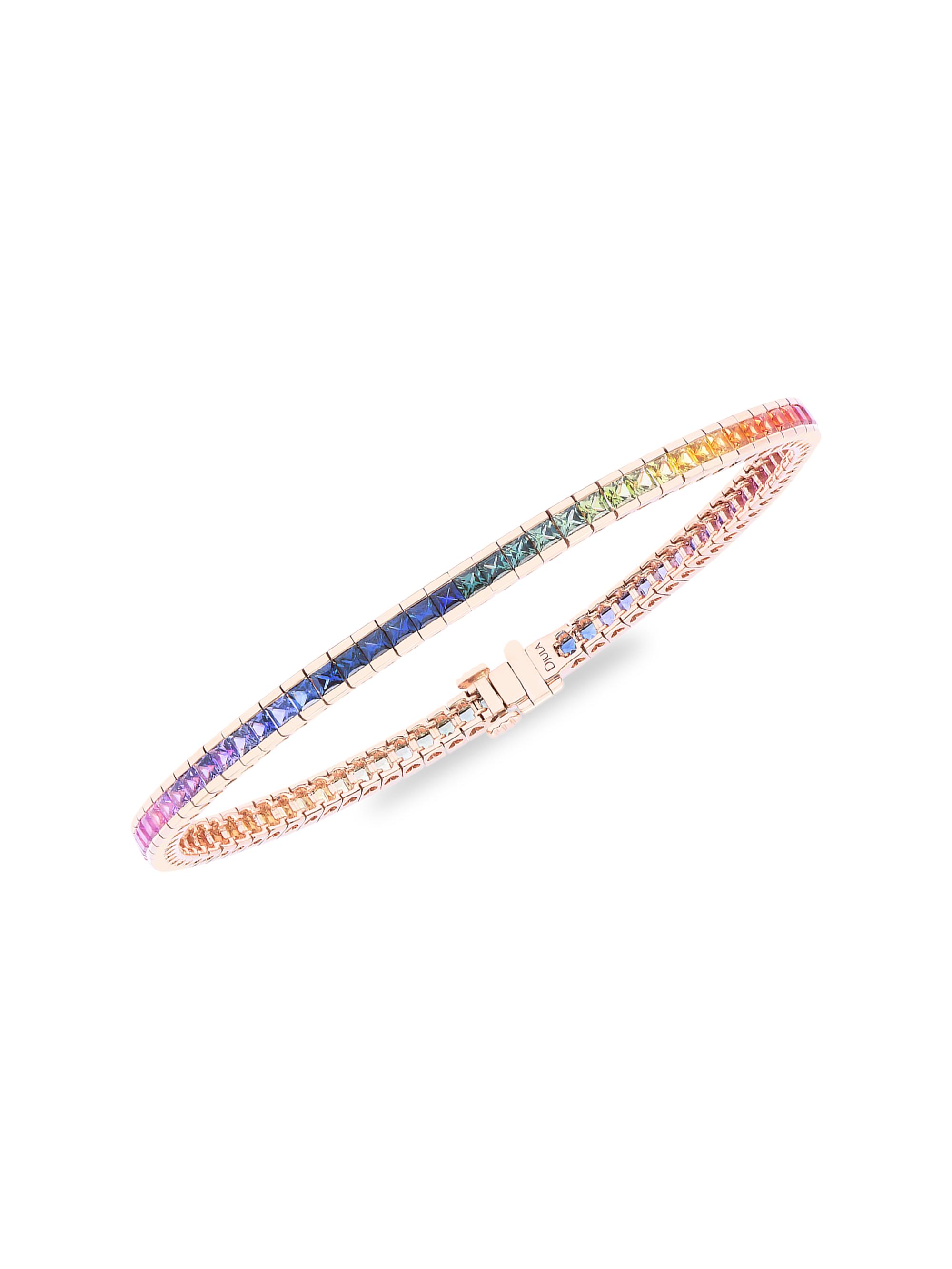 Djula Women's Rainbow 18K Rose Gold, Sapphire & Diamond Bangle