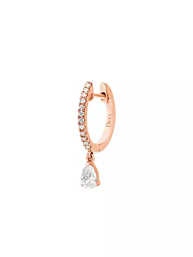 Glam Rock 18K Rose Gold & Diamond Hanging Pear Single Hoop Earring