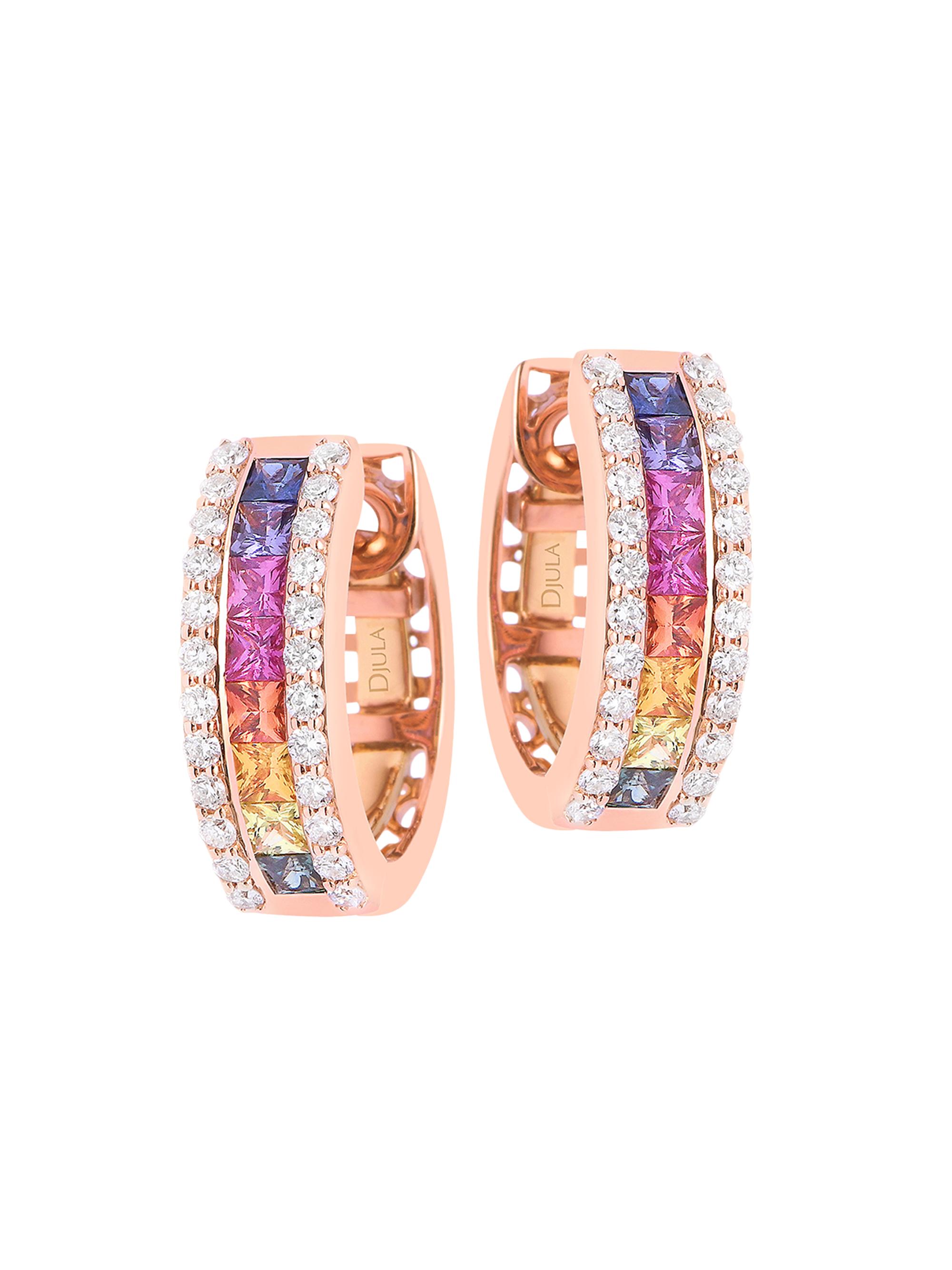 Djula Women's 18K Rose Gold, Rainbow Sapphire & Diamond Mini Hoop Earrings - Pink Gold