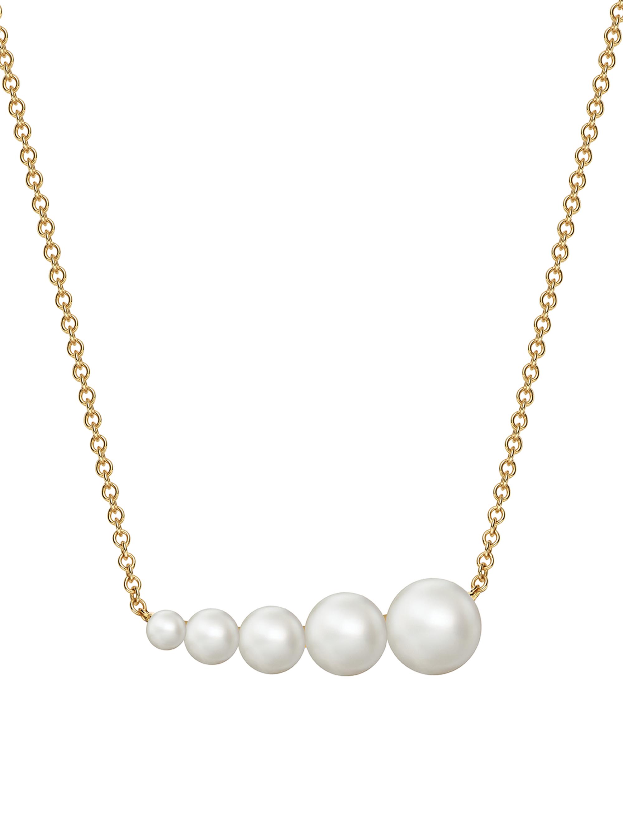 Birks Women's  Essentials 18K Yellow Gold & 3-7MM Freshwater Pearl Bar Pendant Necklace - Pearl White