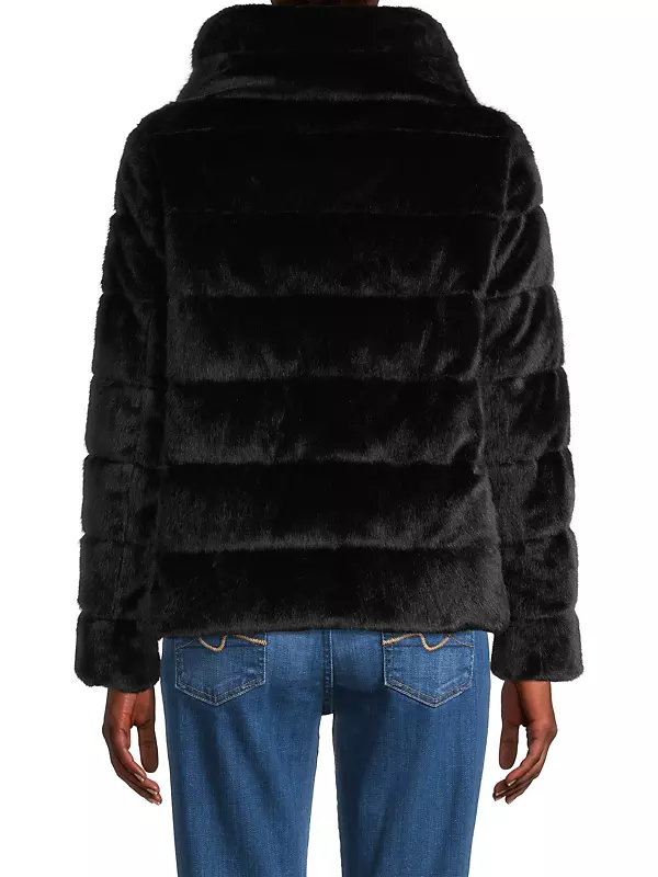 Black Premium Cropped Faux Fur Bubble Coat