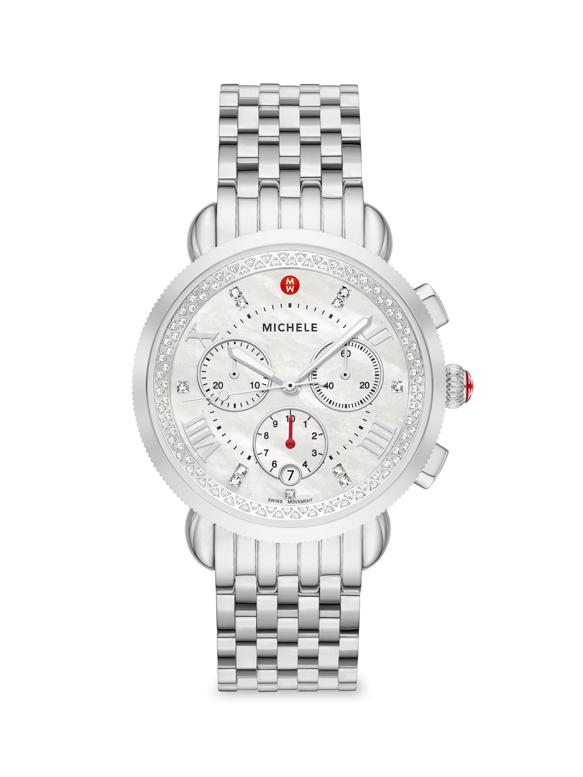 Michele Women's Sport Sail Stainless Steel & Diamond Bracelet Watch - Silver