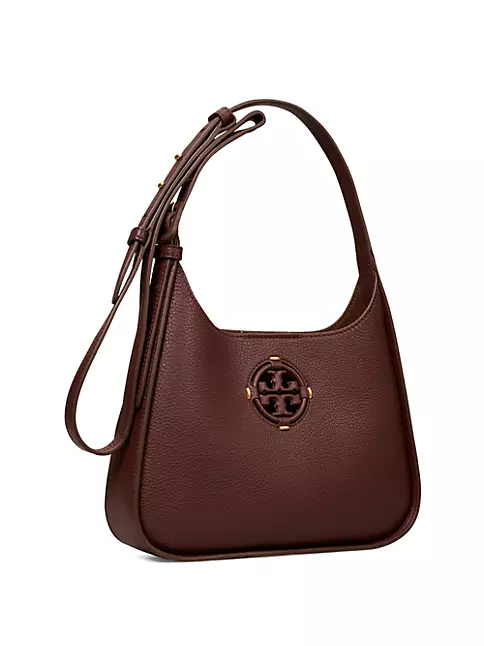 TORY BURCH: Miller bag in grained leather with emblem - Brown