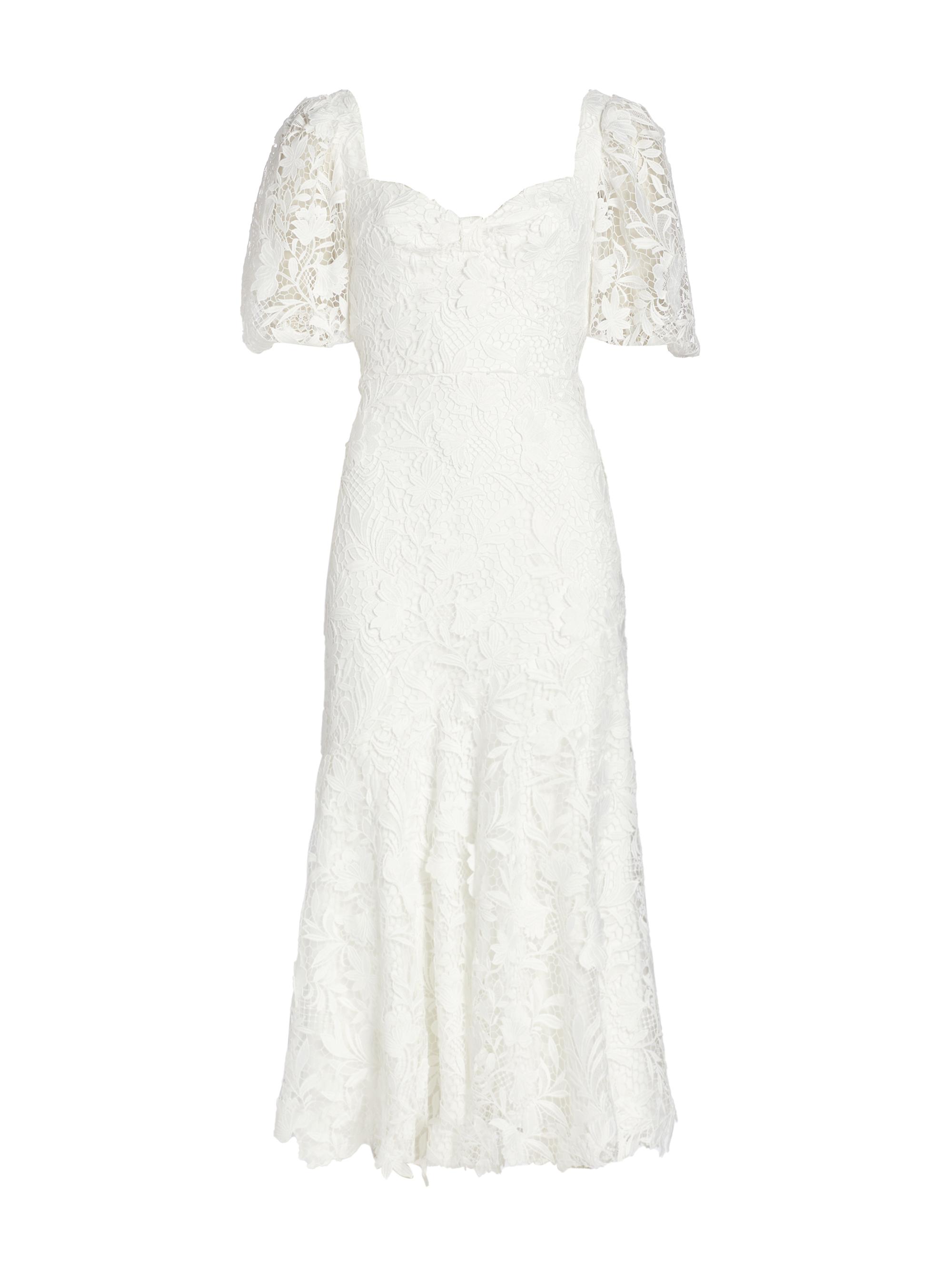ML Monique Lhuillier Women's Lace Sweetheart Midi Dress - White