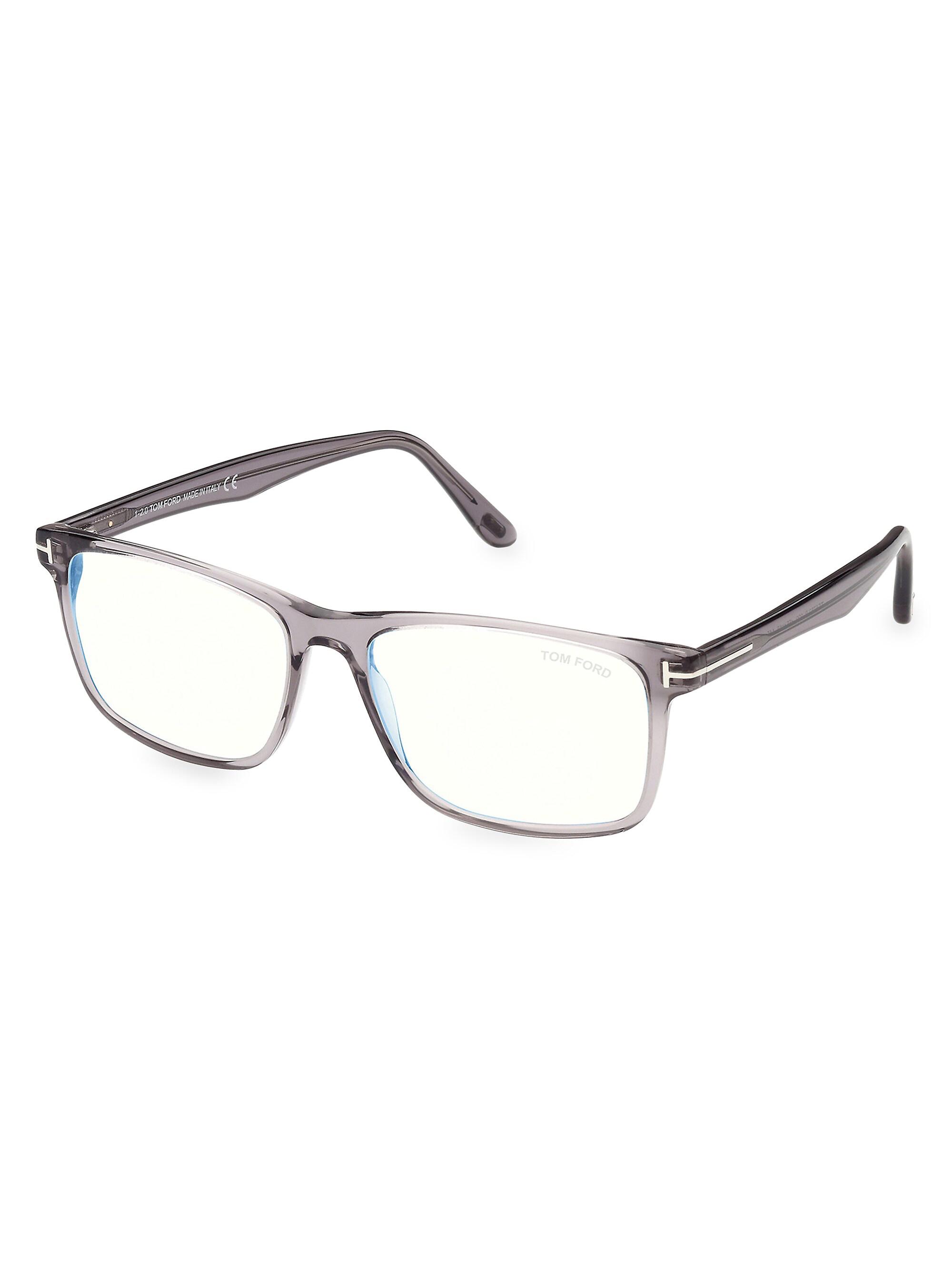 TOM FORD Men's Blue-Light Filter 55MM Square Sunglasses - Shiny Transparent Grey