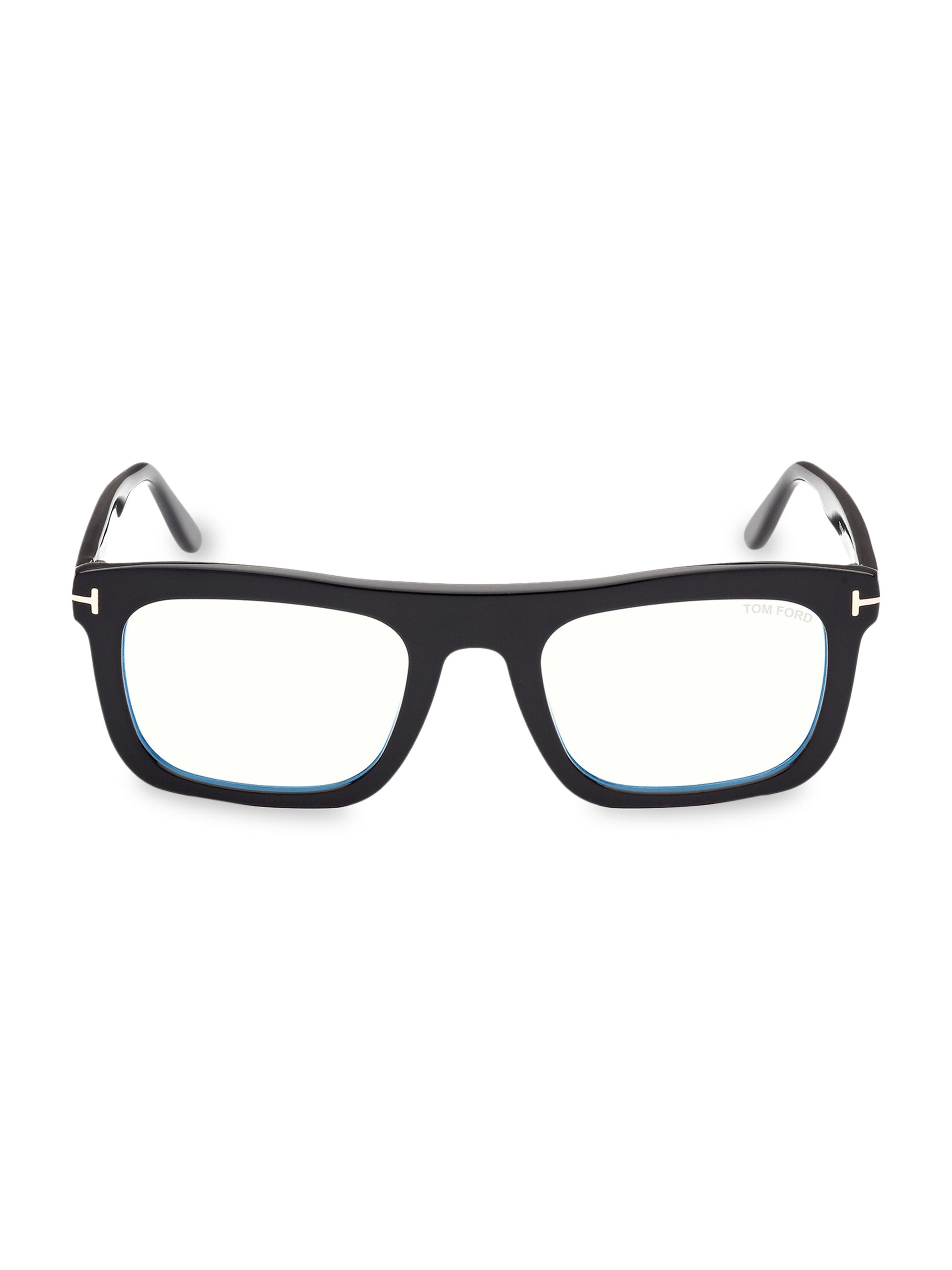 TOM FORD Men's 52MM Blue Filter Rectangular Glasses - Shiny Black
