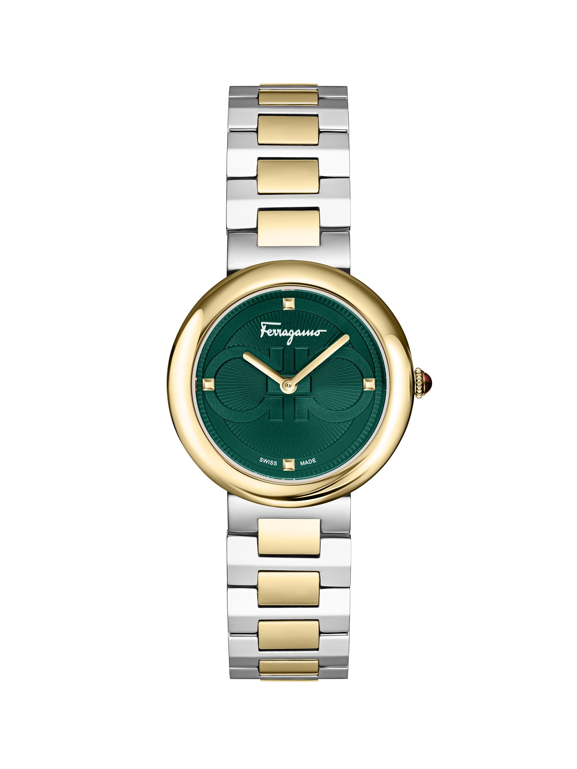 FERRAGAMO Men's Ferragamo Chic Yellow Gold Bracelet Watch - Two Tone Green