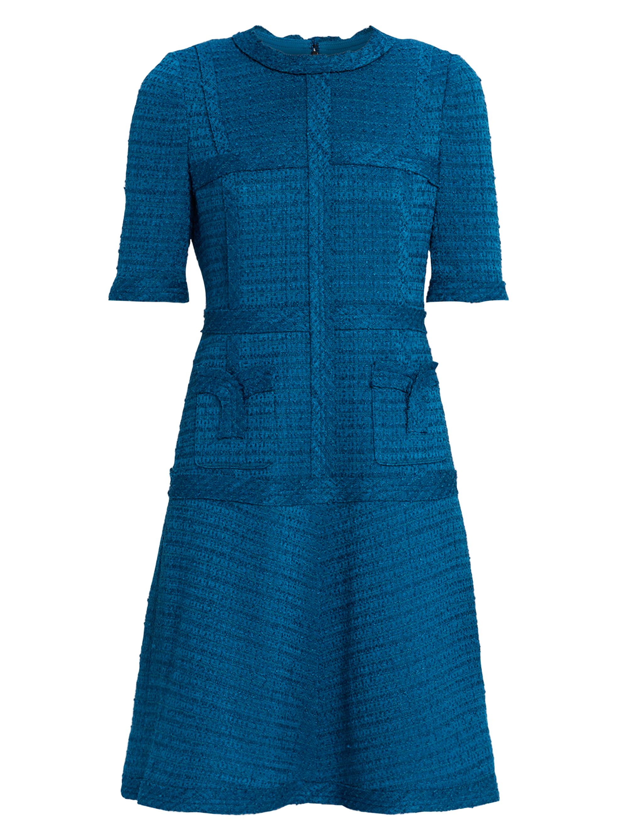 Teri Jon by Rickie Freeman Women's Metallic Striped Tweed Sheath Dress - Teal