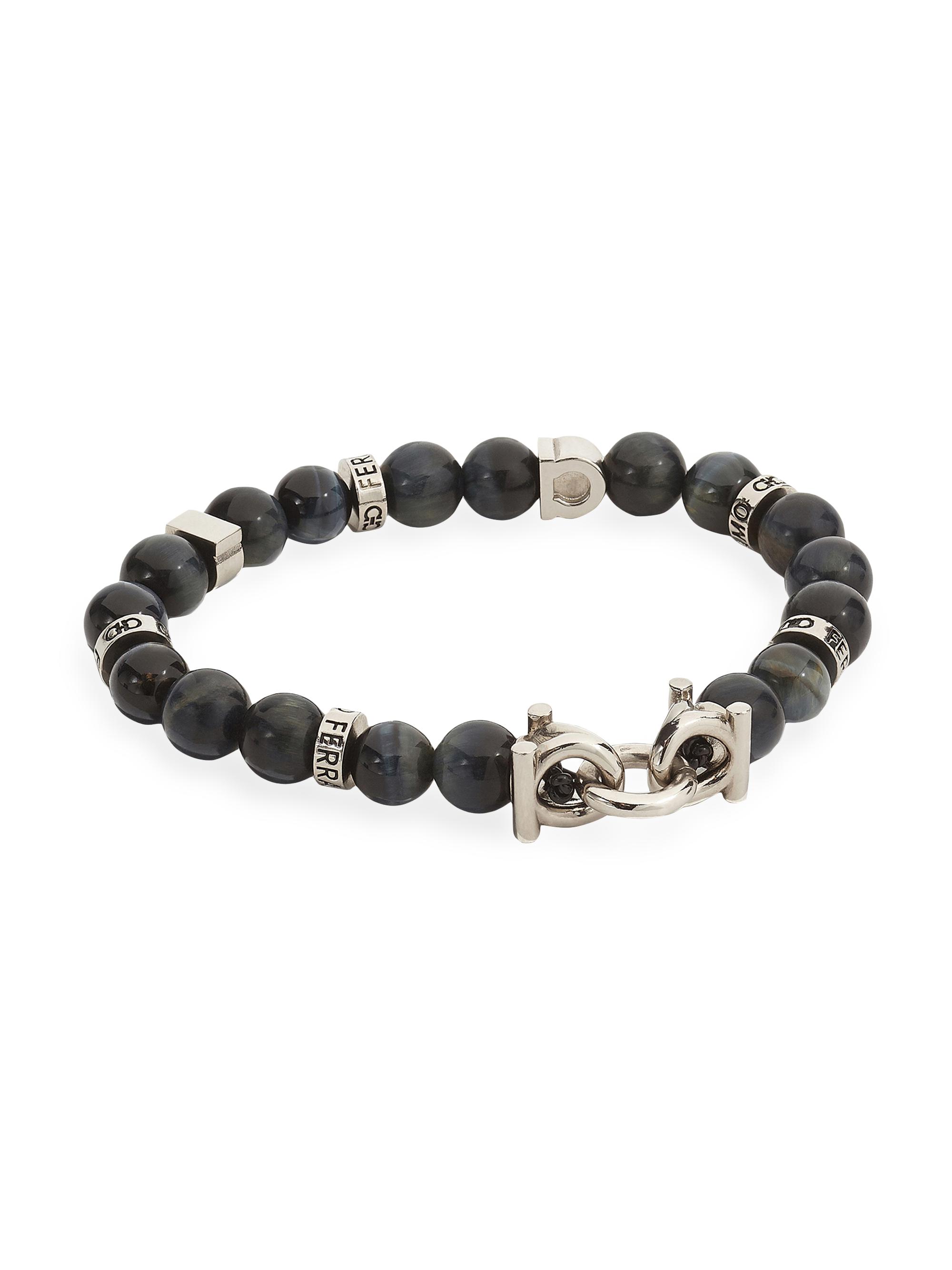 FERRAGAMO Men's Beaded Bracelet - Black Silver