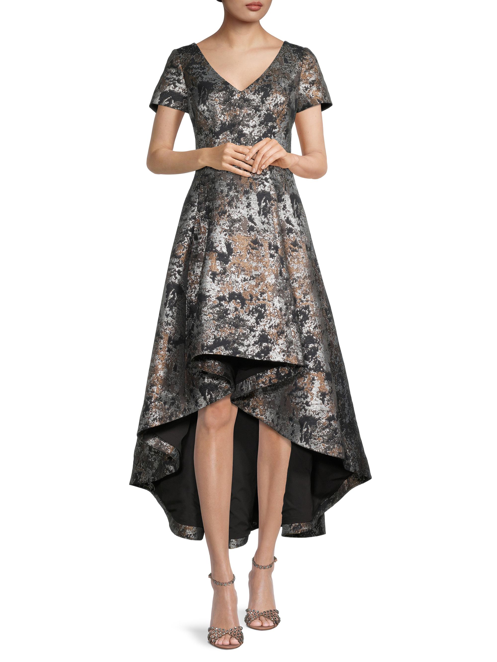 Shani Jacquard High-Low Gown - Black Gold | Women's Gown | Vtir