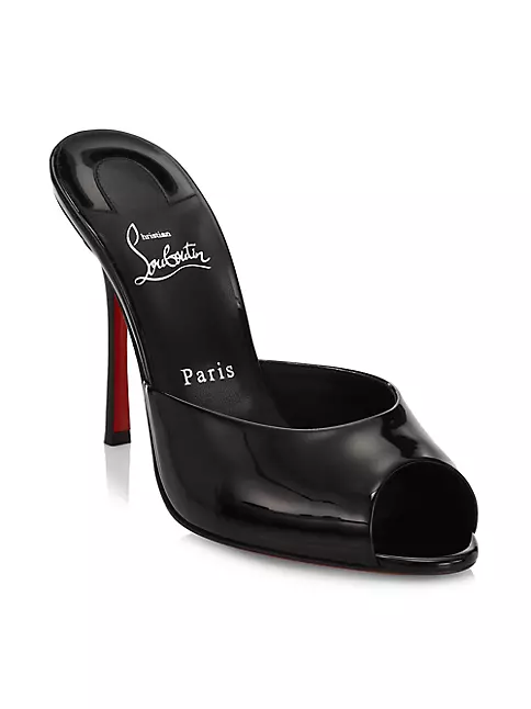Second Hand Louis Vuitton Black Patent Leather Petite Monogram Peep-Toe  Wedge Sandals