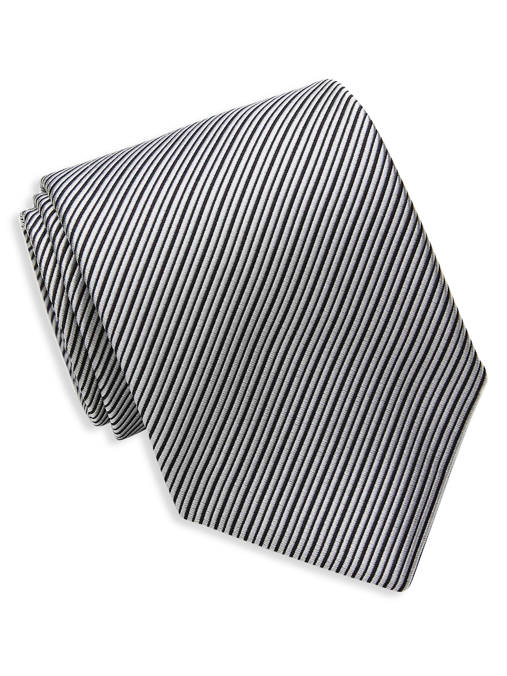 David Donahue Men's Patterned Silk Tie - Black White