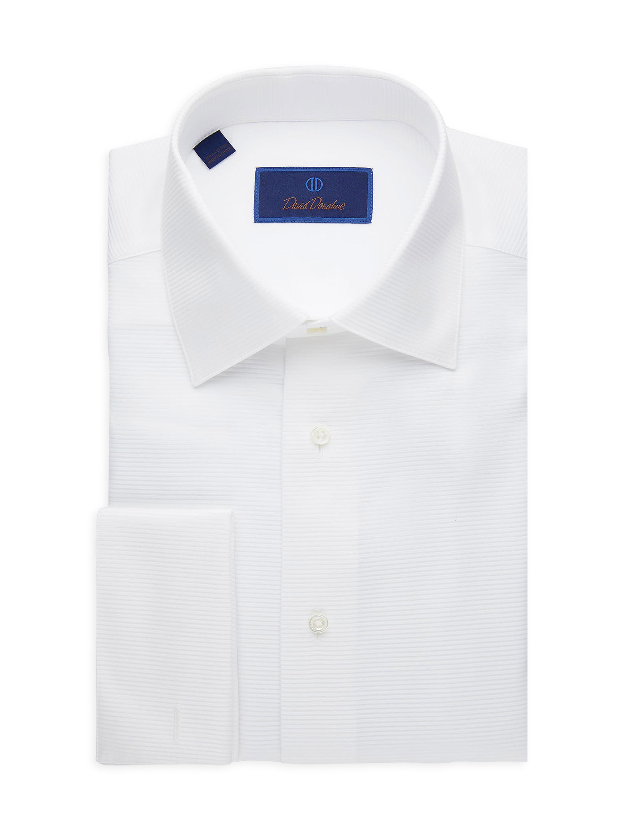 David Donahue Men's Regular-Fit Horizontal Rib Formal Shirt - White
