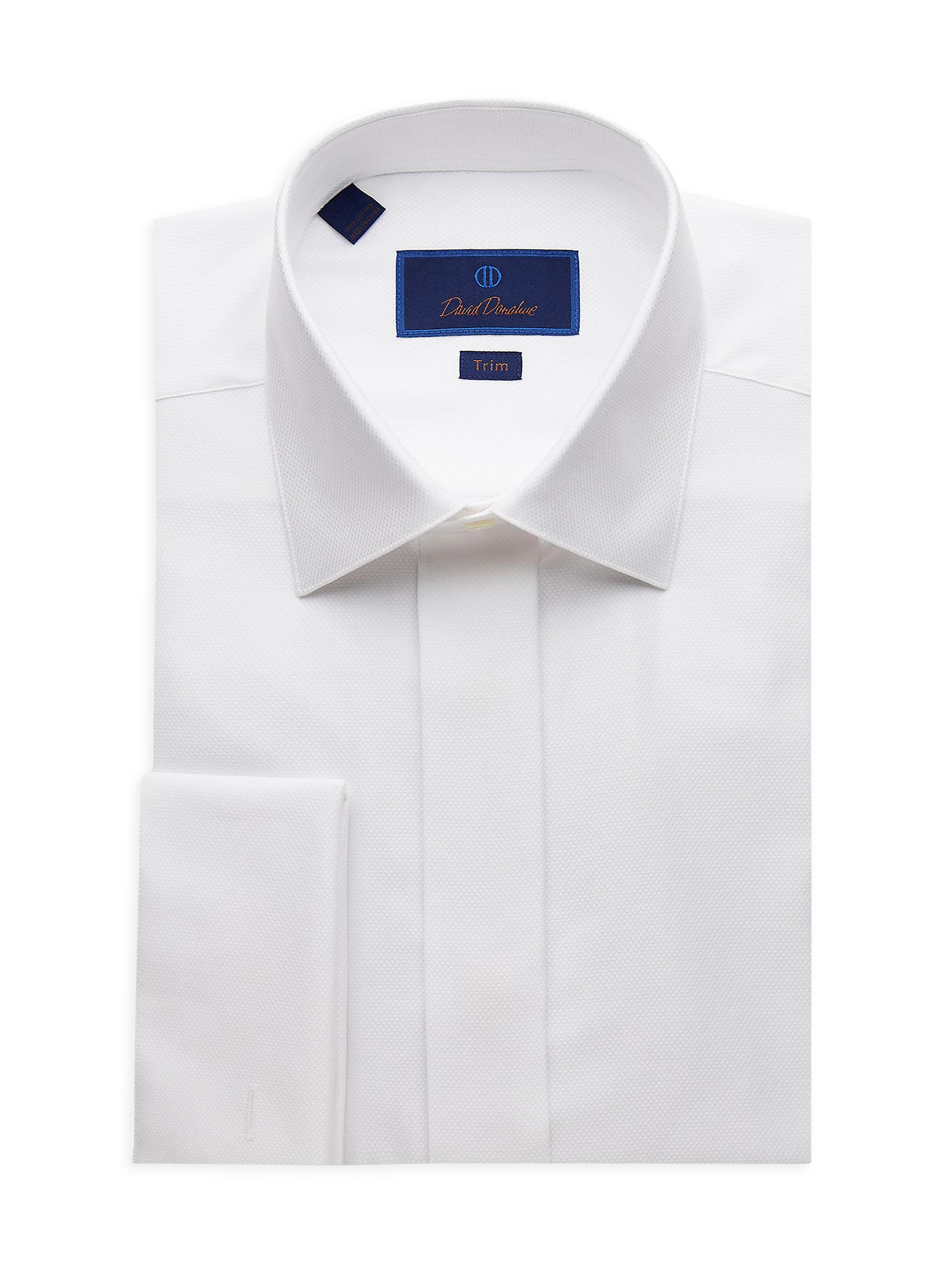 David Donahue Men's Trim-Fit Diamond Formal Shirt - White