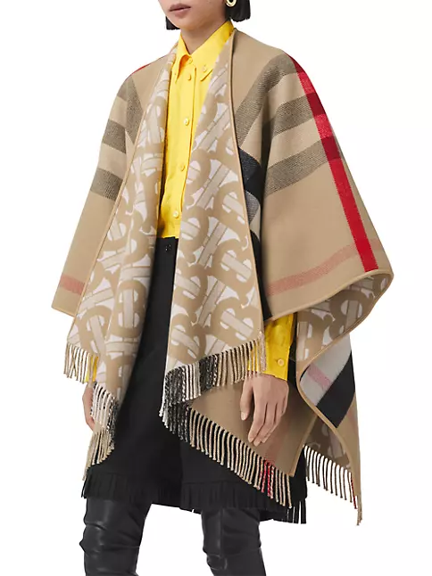 Beige Poncho with Burberry Plaid Rainboots nd Louis Vuitton Bag