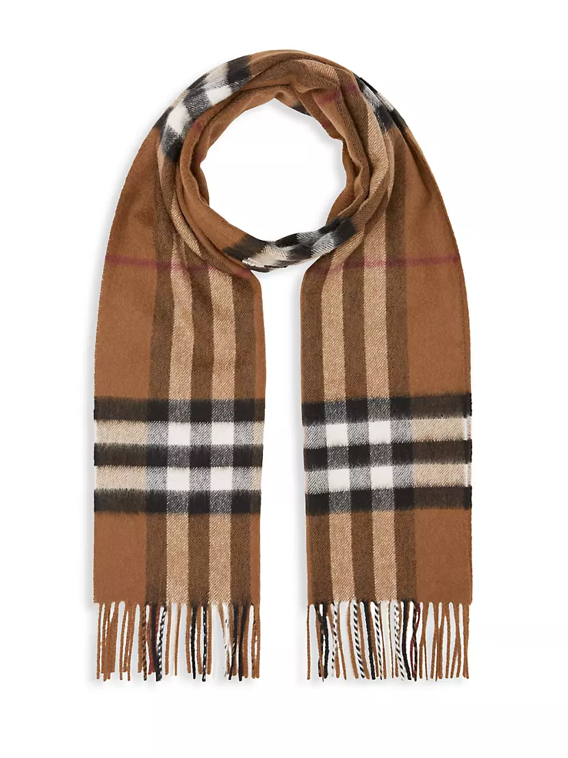 Burberry Cashmere Silk House Check Wide Scarf Brown