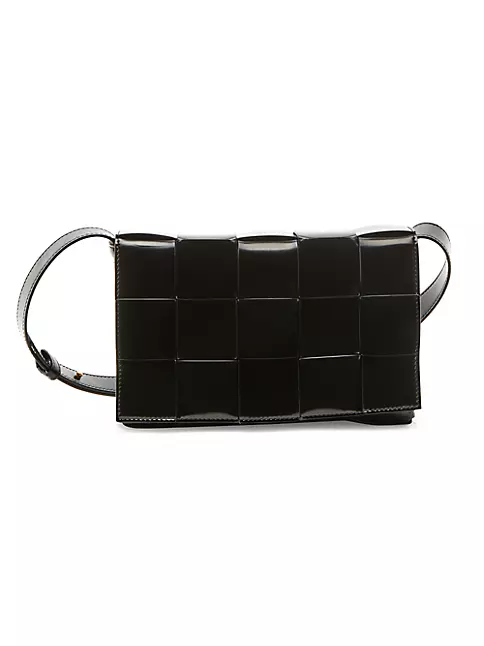 Bottega Veneta Cassette Shoulder Bag Black Intrecciato Leather Crossbody