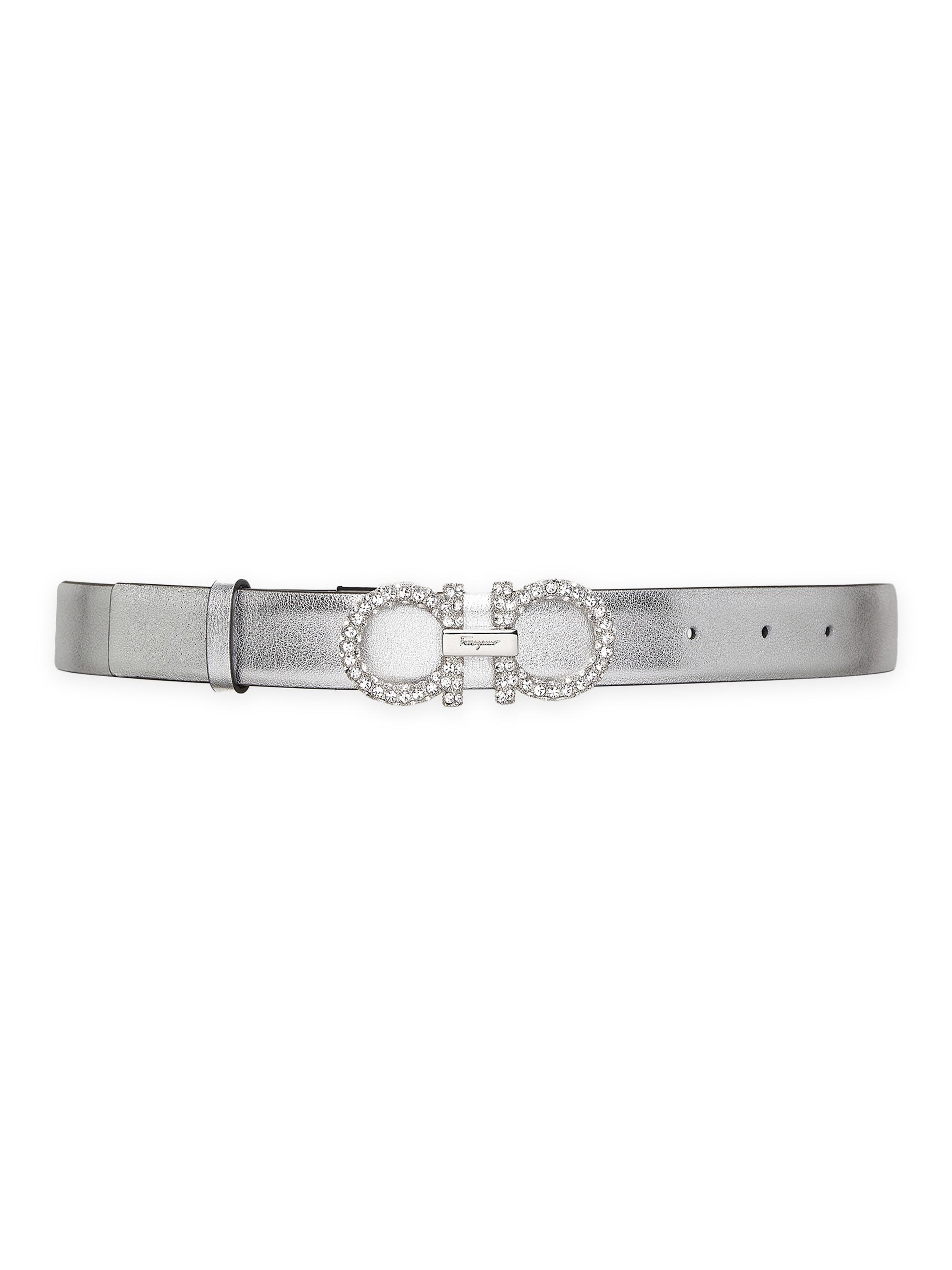 FERRAGAMO Women's Reversible Gancini Crystal-Embellished Metallic Leather Belt - Silver