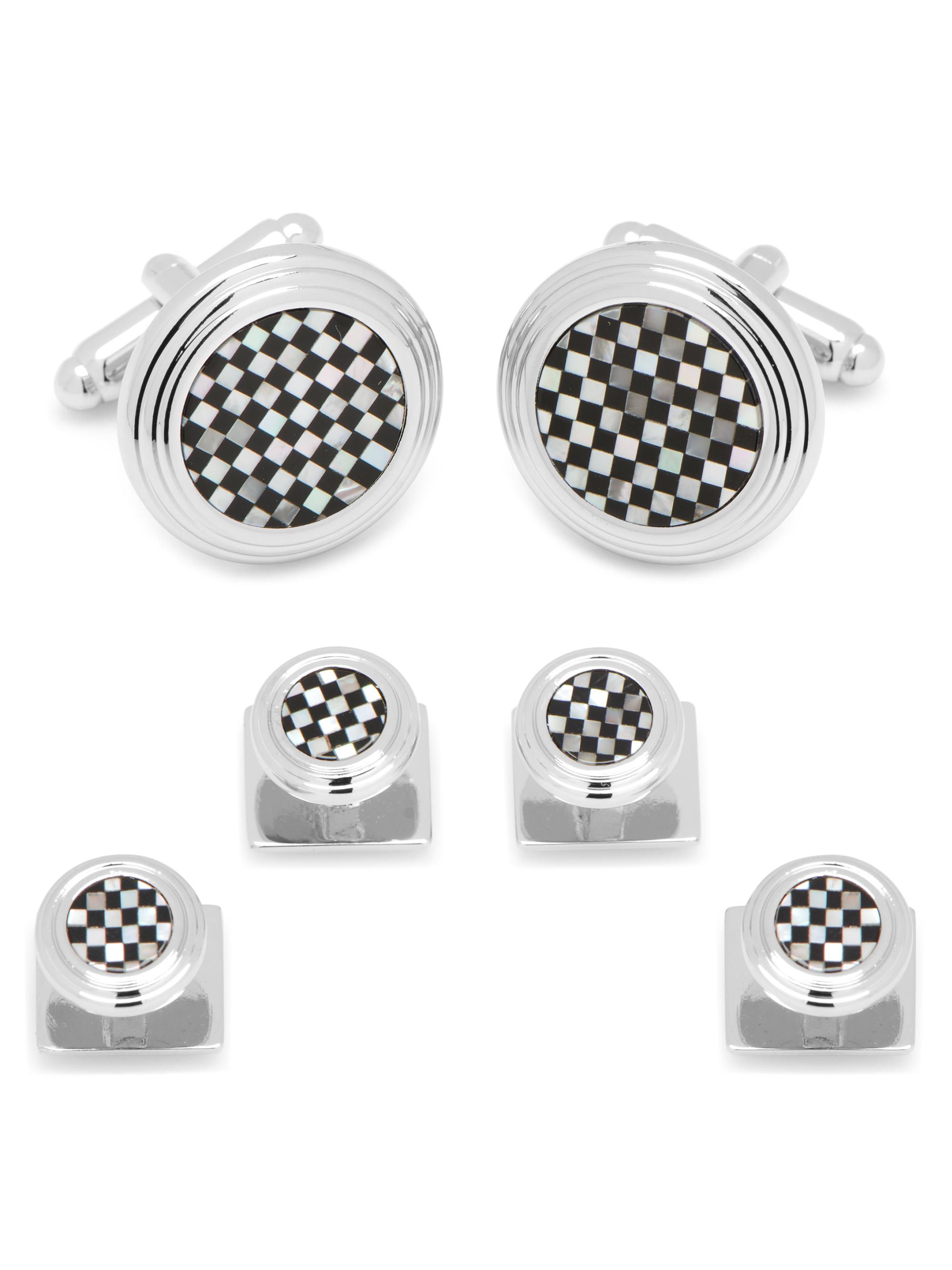 Cufflinks, Inc. Men's Ox And Bull Trading Co. 6-Piece Onyx & Mother-Of-Pearl Checker Stud Set - Black