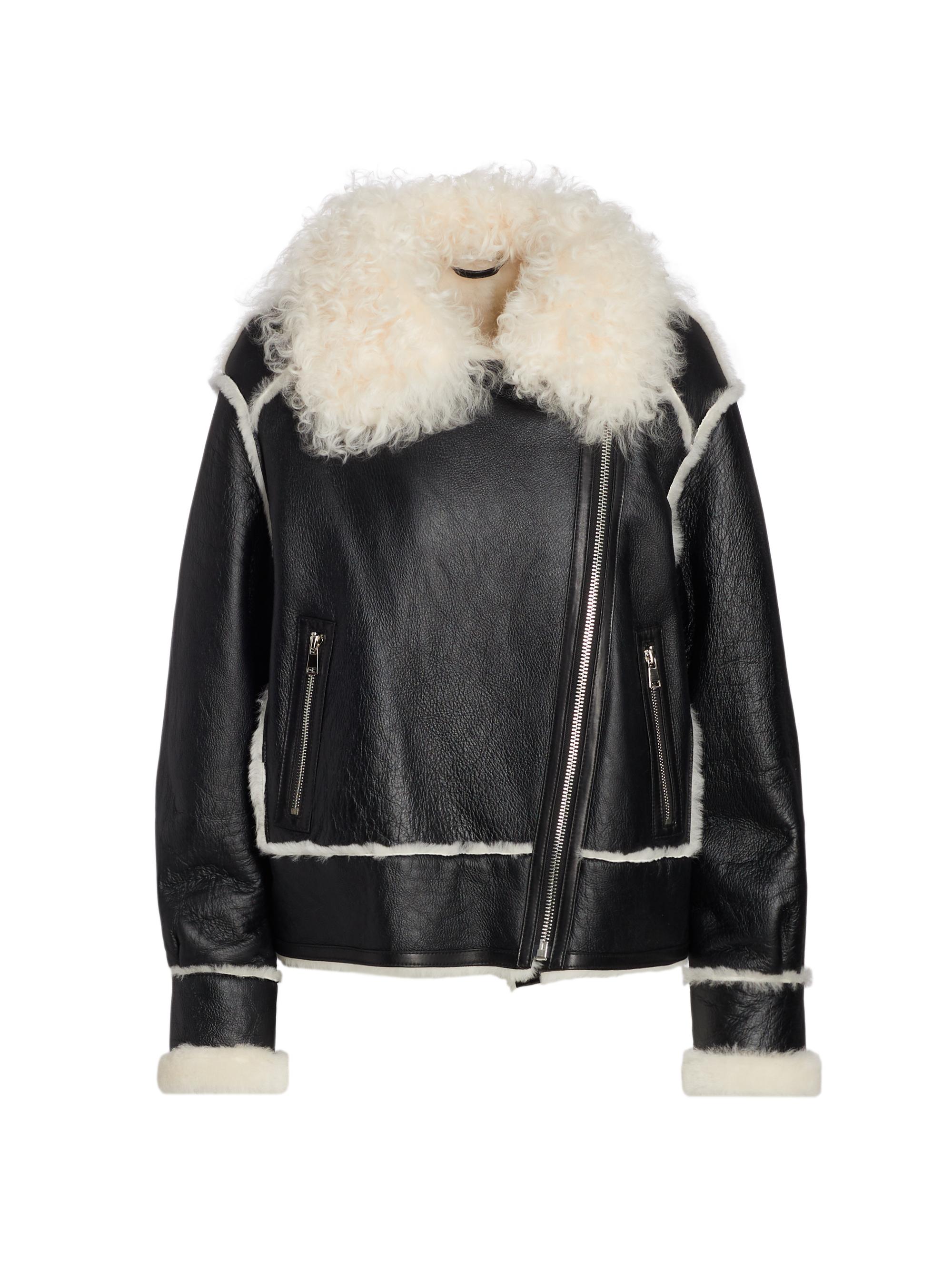 Maximilian Women's Leather Shearling-Trimmed Moto Jacket - Black
