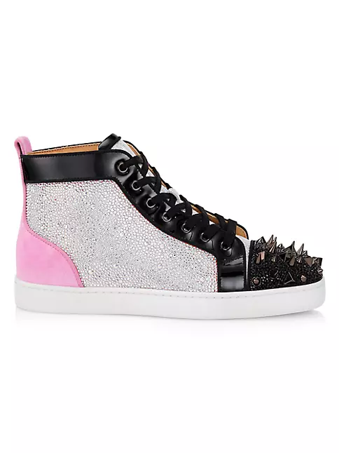 Christian Louboutin Leather Louis Spikes Lace Up High Top Sneakers