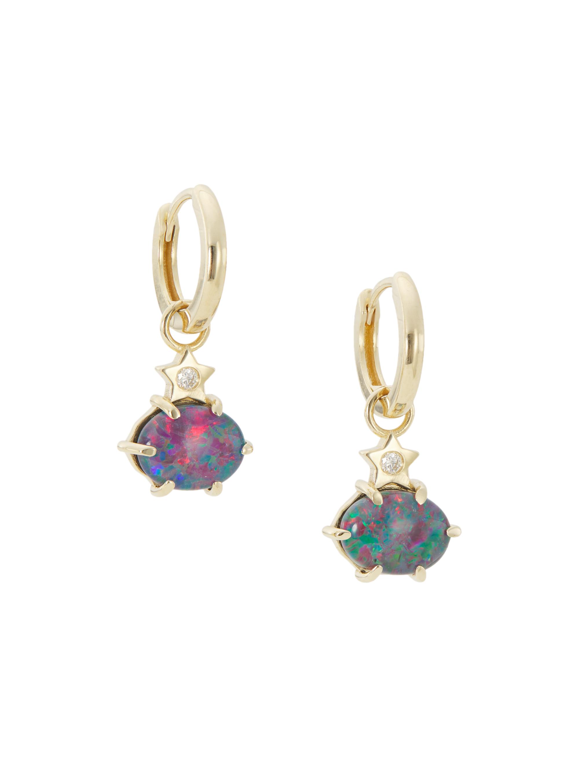 Andrea Fohrman Women's Kat Mini Cosmo 14K Yellow Gold, Diamond & Australian Opal Huggie Hoops