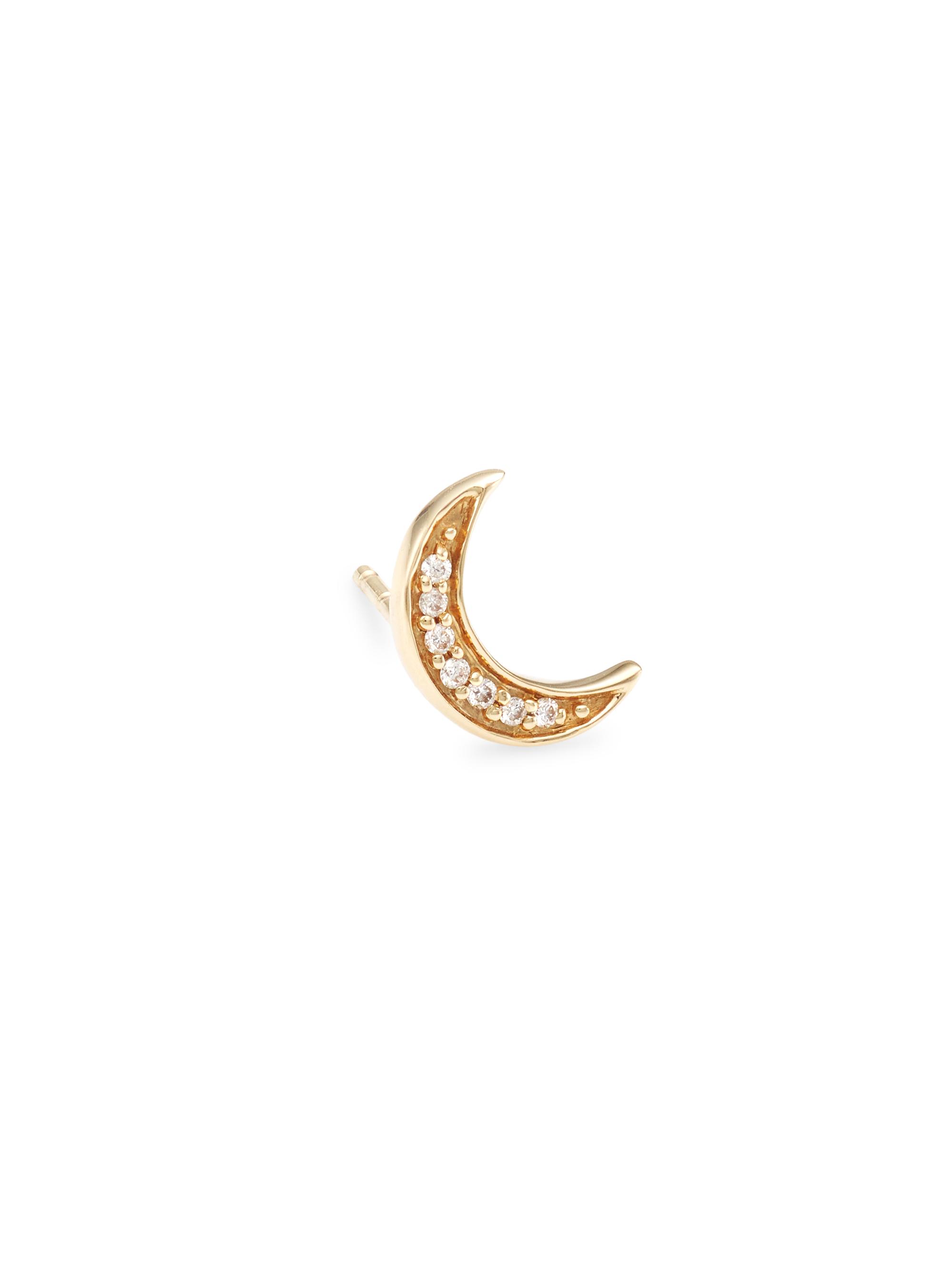 Andrea Fohrman Women's Celestial Mini Crescent 14K Gold & Diamond Stud Earring - Gold