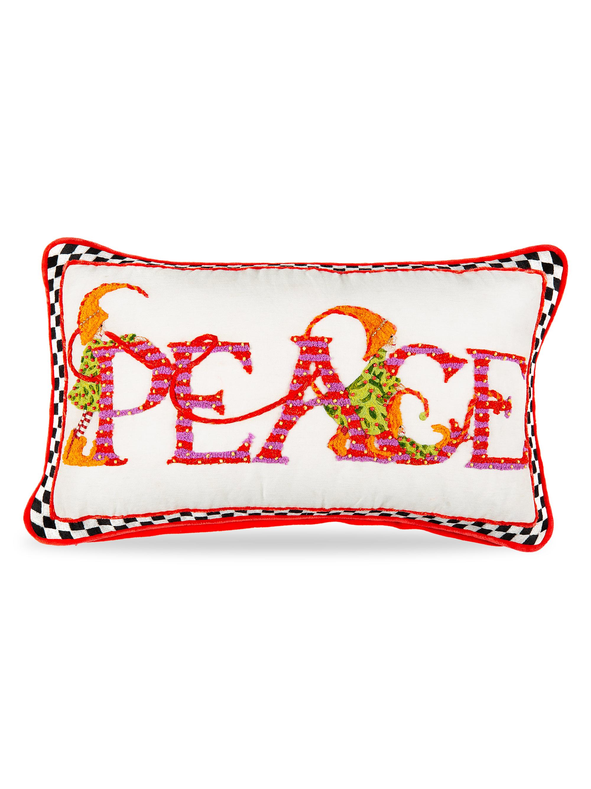 MacKenzie-Childs Patience Brewster Cotton & Linen "Peace" Pillow