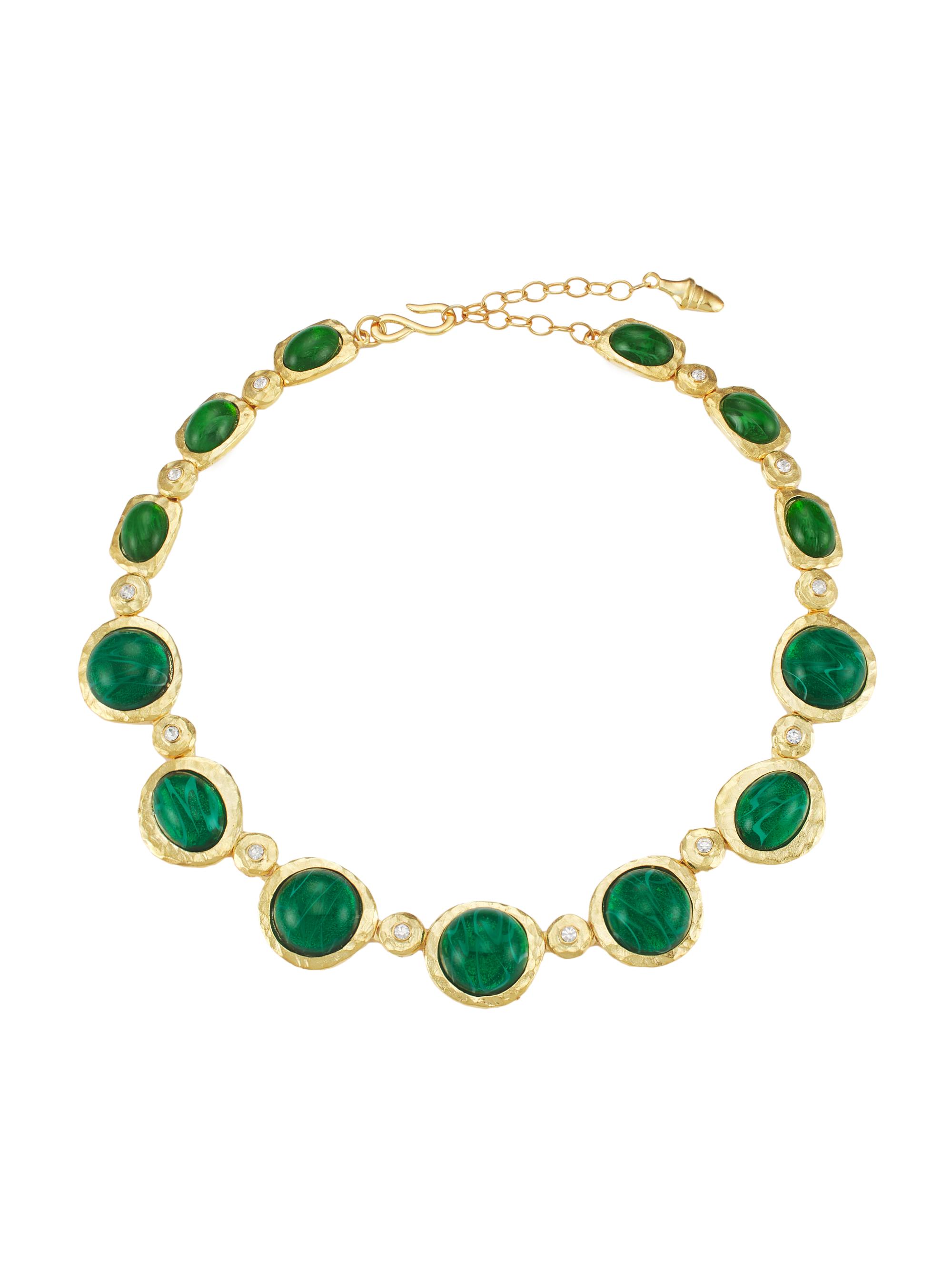 Kenneth Jay Lane Women's Faux Emerald Hammered Goldtone Cocktail Necklace - Emerald