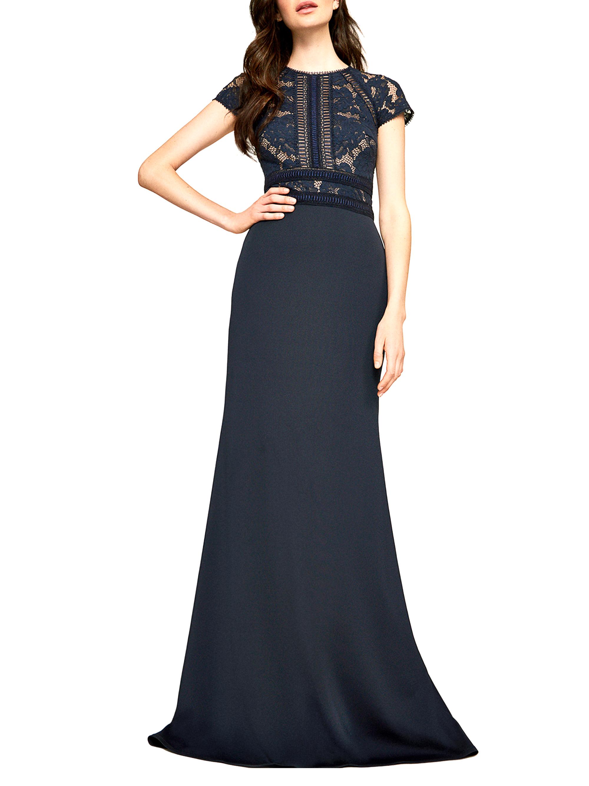 Tadashi Shoji Women's Floral Embroidered Crepe Gown - Navy Beige