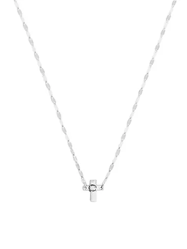 14K White Gold & Diamond Mini Cross Pendant Necklace