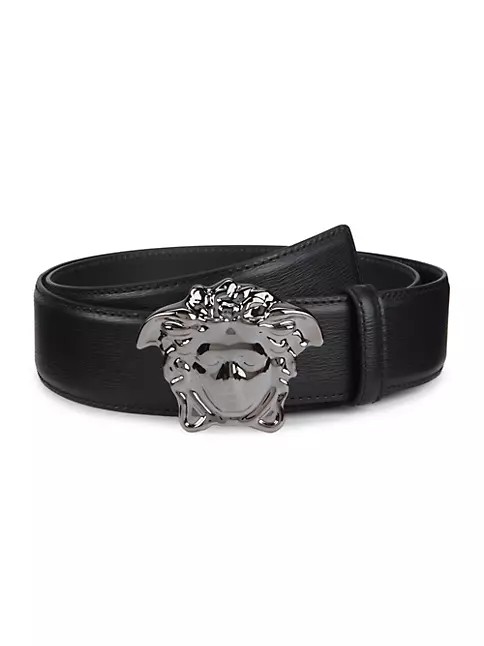 VERSACE: Medusa leather belt - Black