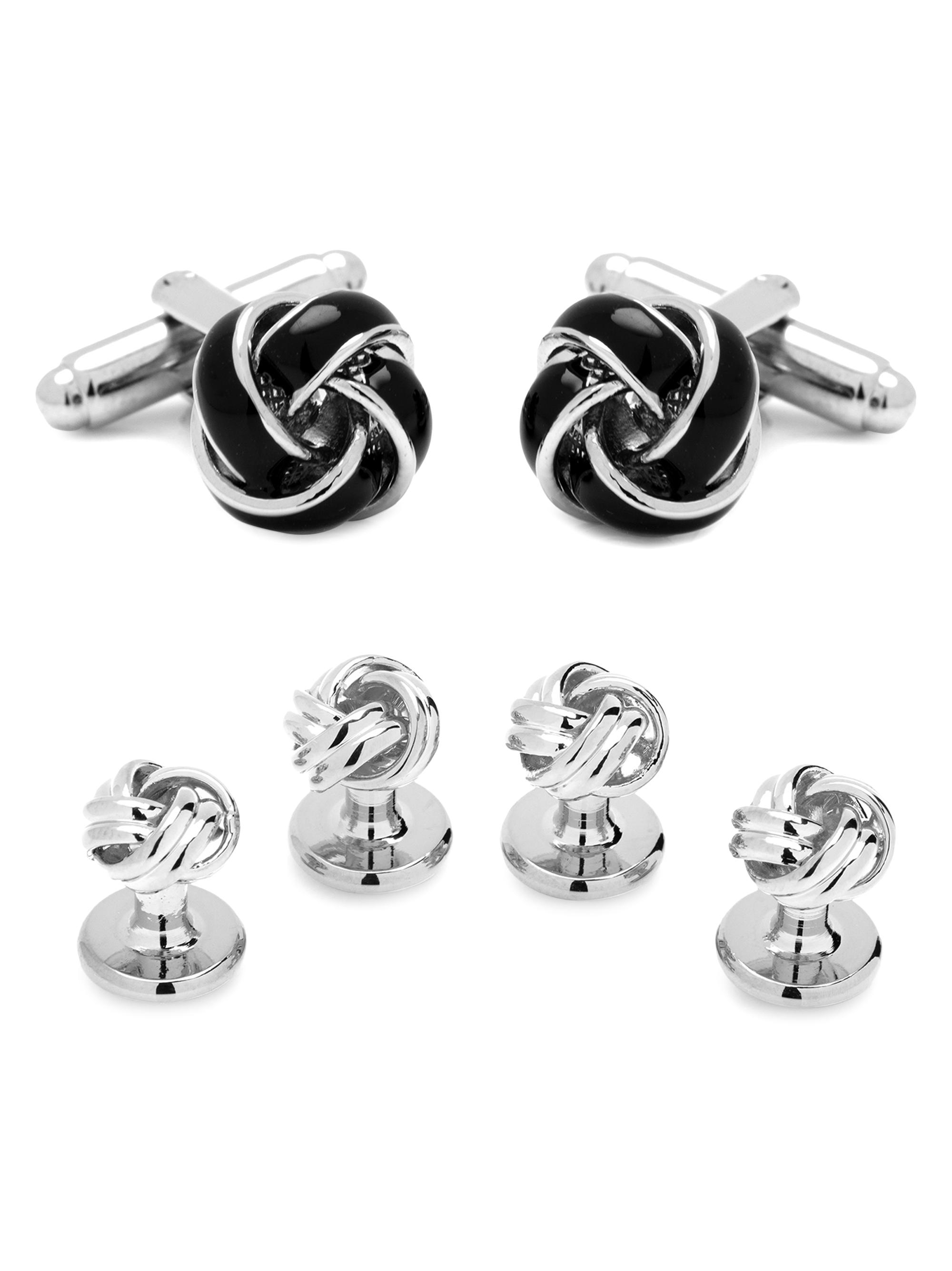 Cufflinks, Inc. Men's 3-Piece Ox And Bull Trading Co. Black And Silver Knot Stud Set - Silver