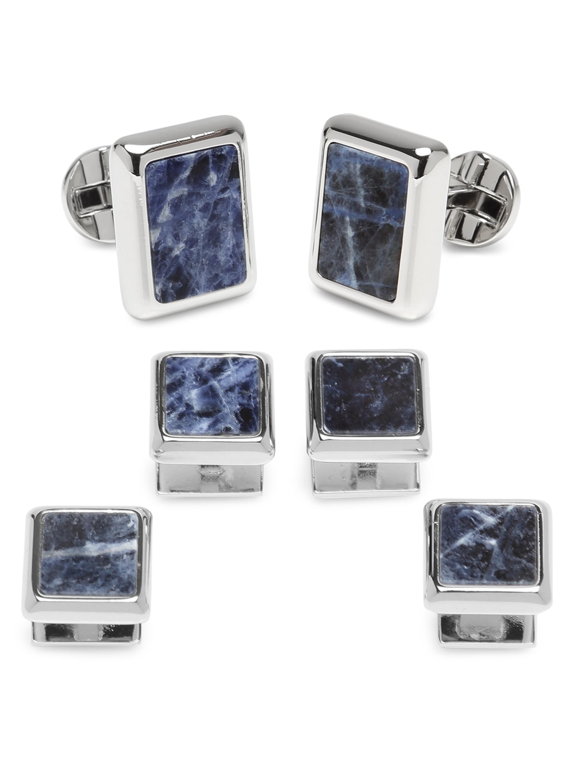 Cufflinks, Inc. Men's 3-Piece Ox And Bull Trading Co. Silver And Sodalite JFK Presidential Stud Set - Blue