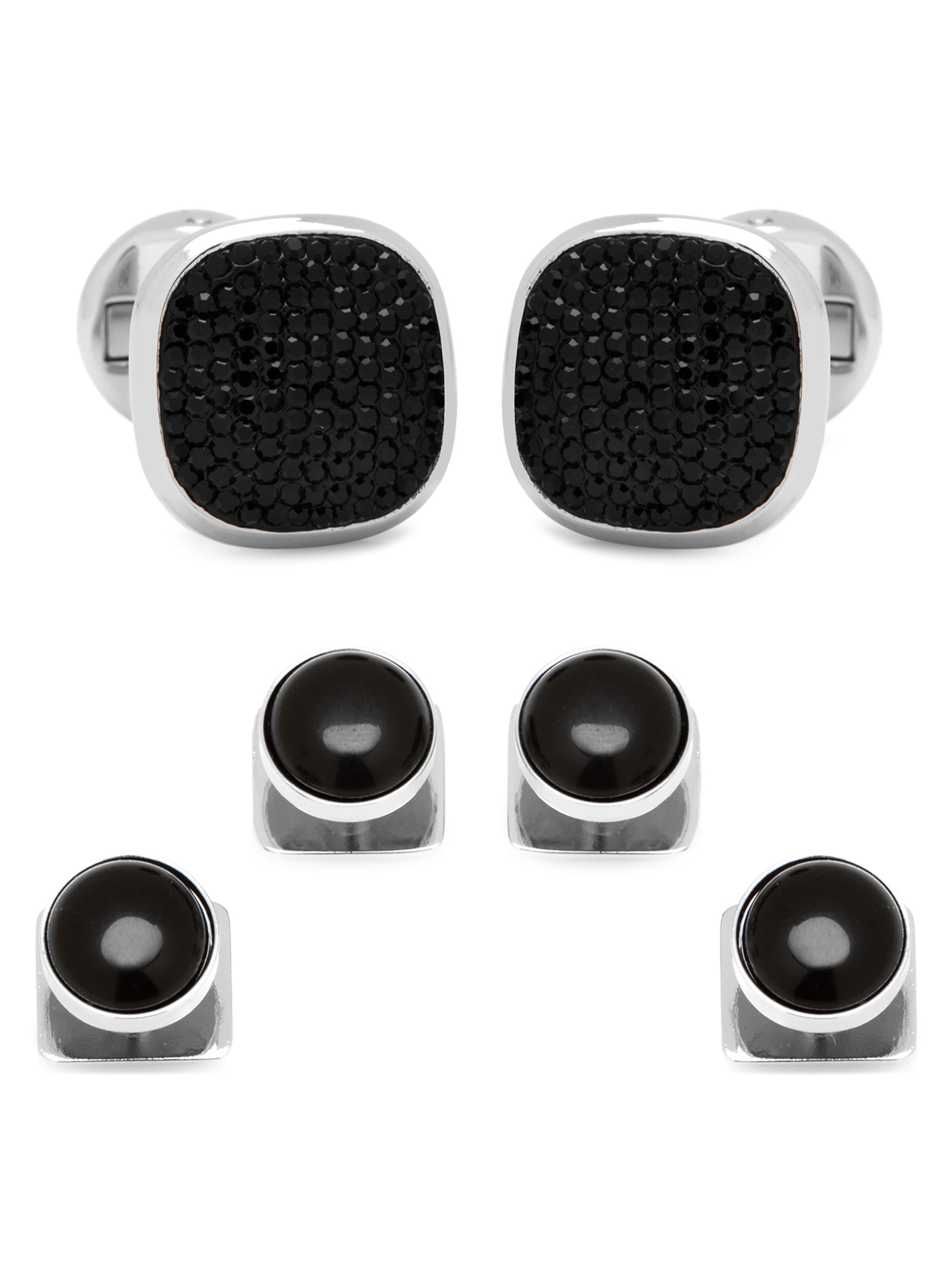 Cufflinks, Inc. Men's 3-Piece Ox And Bull Trading Co. Mixed Pave Crystal And Onyx Stud Set - Black