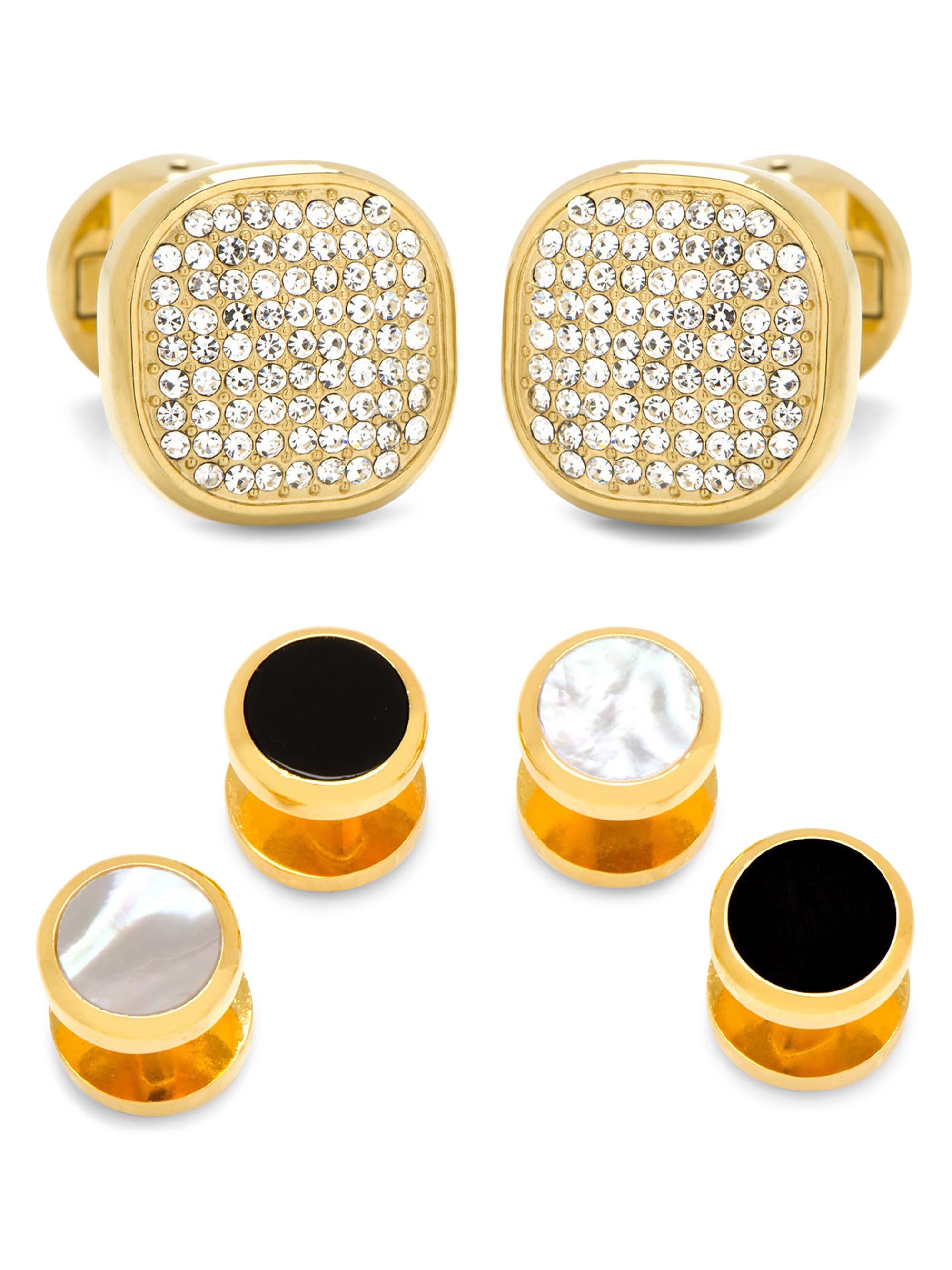 Cufflinks, Inc. Men's 3-Piece Ox And Bull Trading Co. Mixed Gold White Pave Crystal Stud Set - Gold