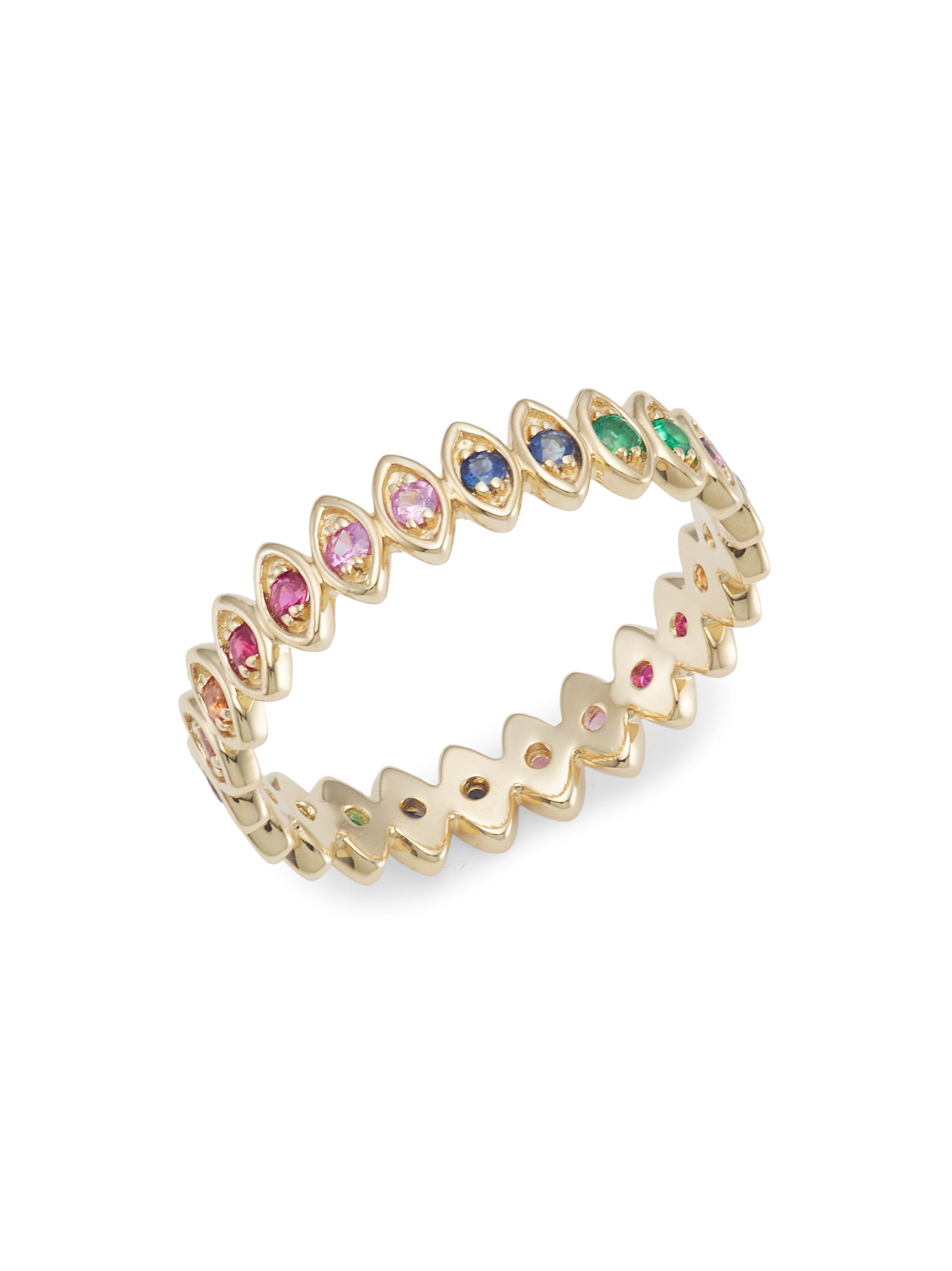 Sydney Evan Women's 14K Yellow Gold & Rainbow Stone Evil Eye Ring - Yellow Gold