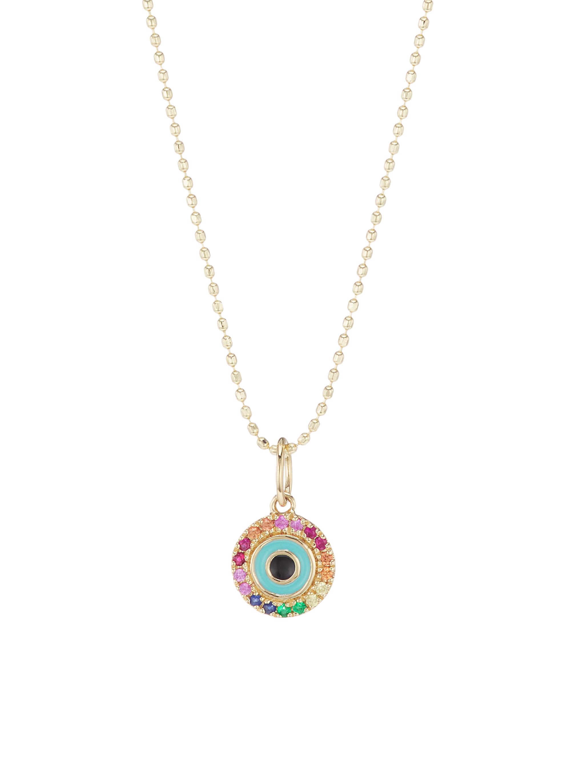 Sydney Evan Women's 14K Yellow Gold & Rainbow Stone Evil Eye Charm Necklace